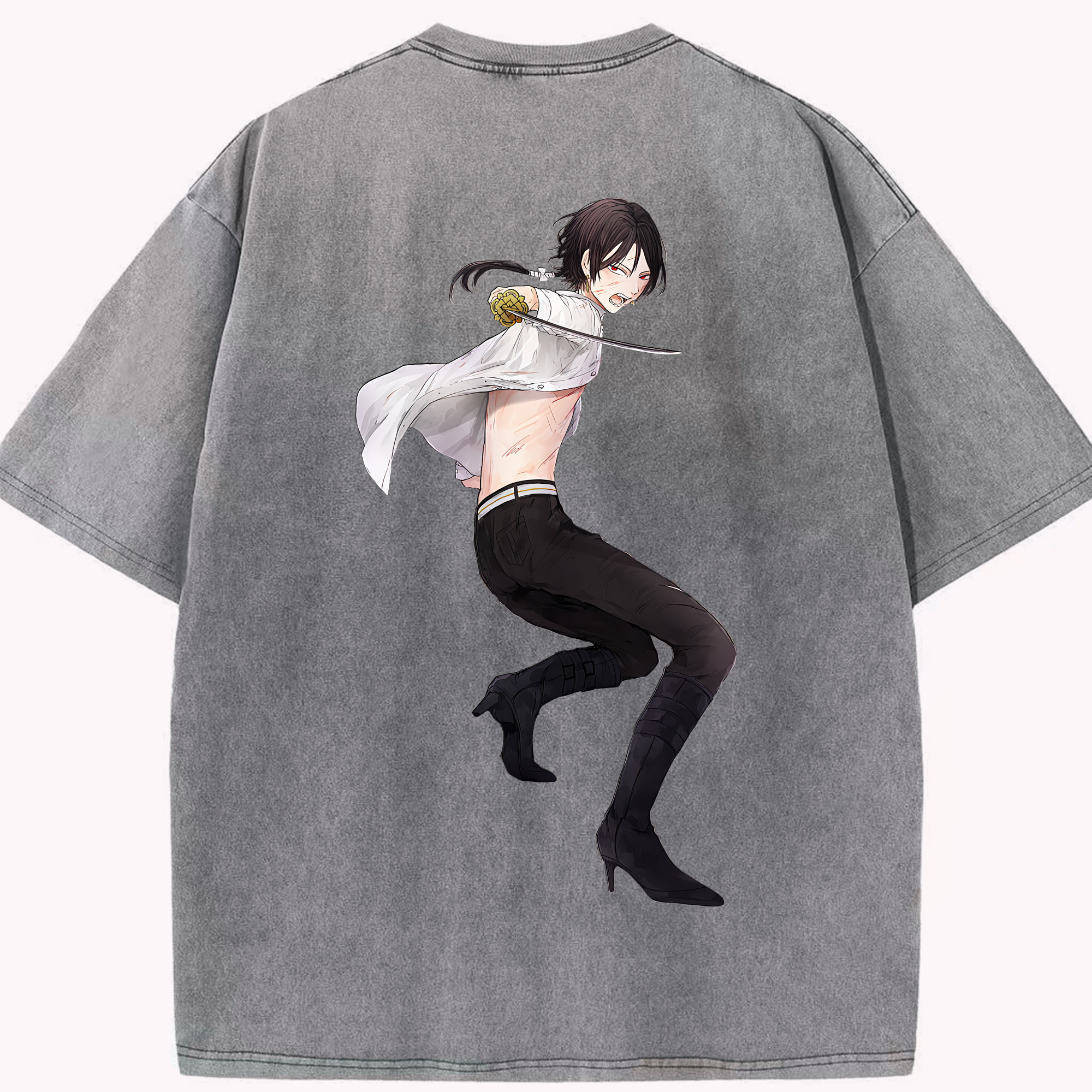 （画像用） 刀剣乱舞 Touken Ranbu 綿100% ヴィンテージ風 半袖Tシャツ（背面プリント）