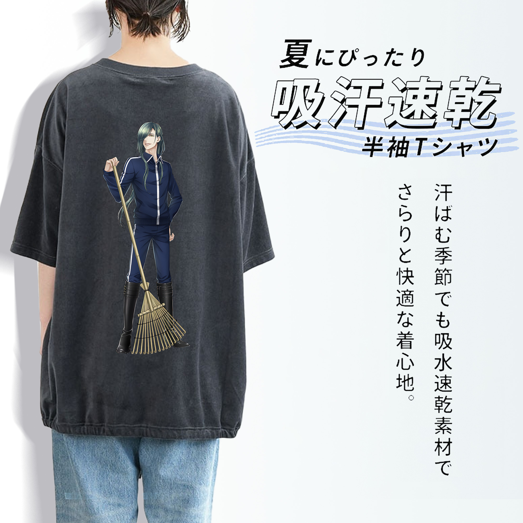 刀剣乱舞 Touken Ranbu 綿100% ヴィンテージ風 半袖Tシャツ（背面プリント）