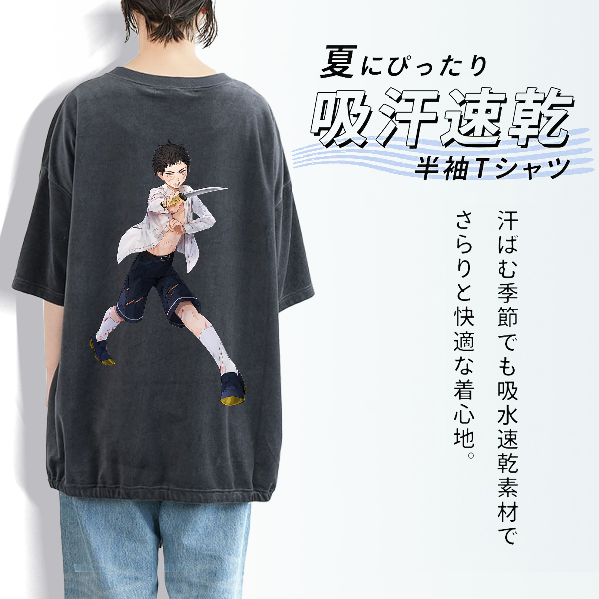刀剣乱舞 Touken Ranbu 綿100% ヴィンテージ風 半袖Tシャツ（背面プリント）