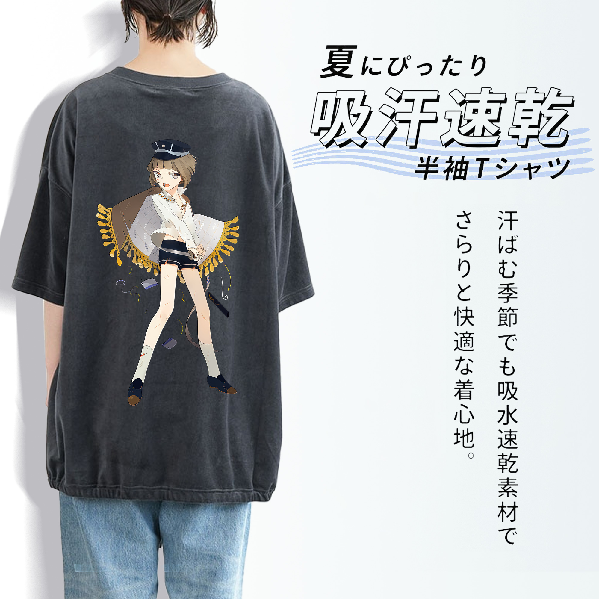 刀剣乱舞 Touken Ranbu 綿100% ヴィンテージ風 半袖Tシャツ（背面プリント）