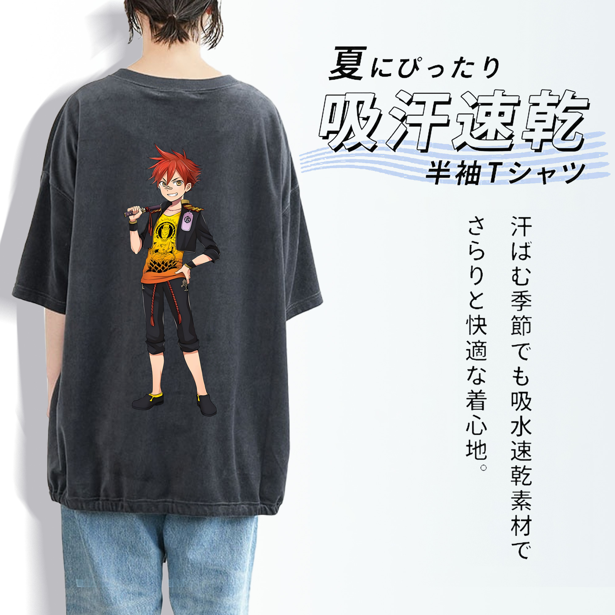 刀剣乱舞 Touken Ranbu 綿100% ヴィンテージ風 半袖Tシャツ（背面プリント）