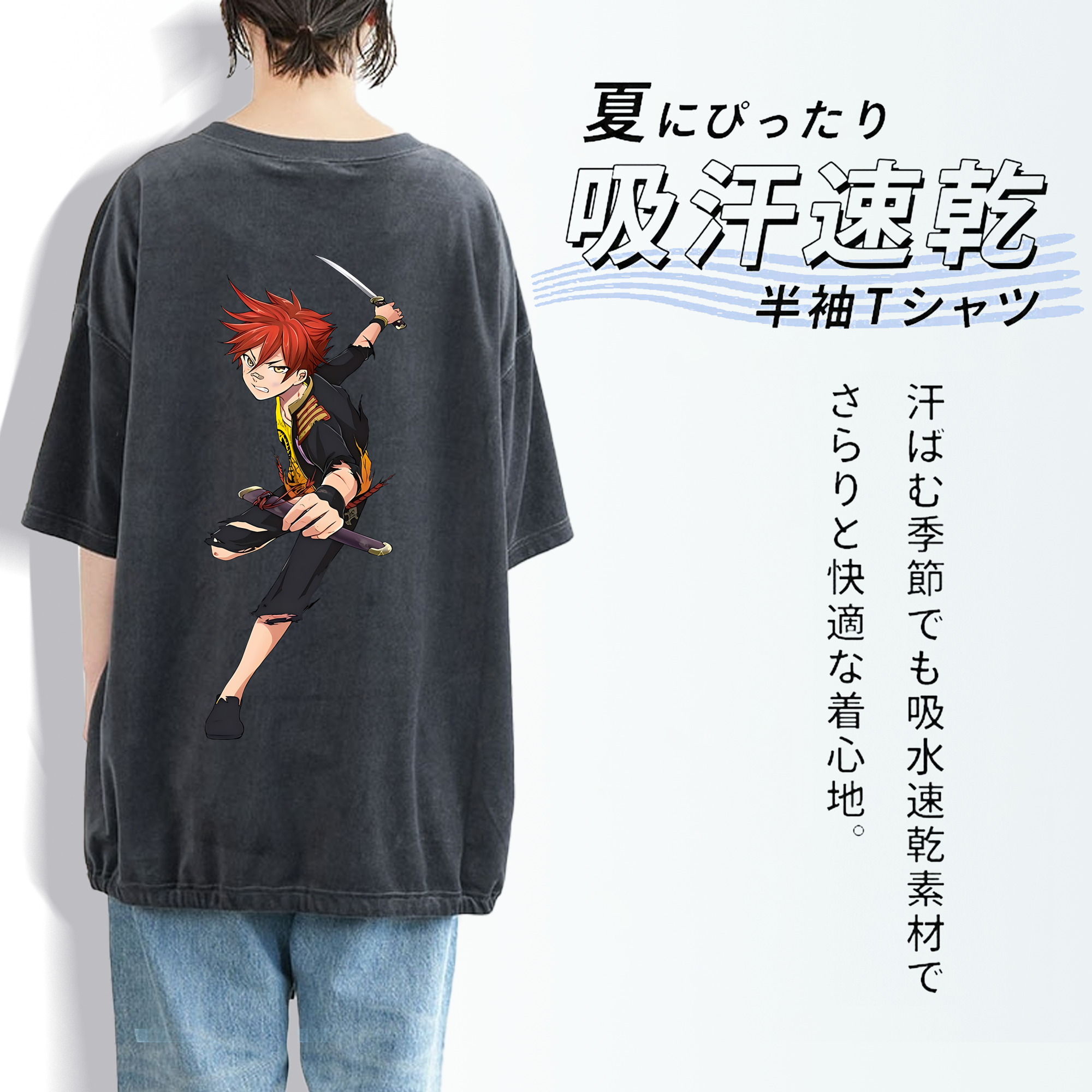 刀剣乱舞 Touken Ranbu 綿100% ヴィンテージ風 半袖Tシャツ（背面プリント）