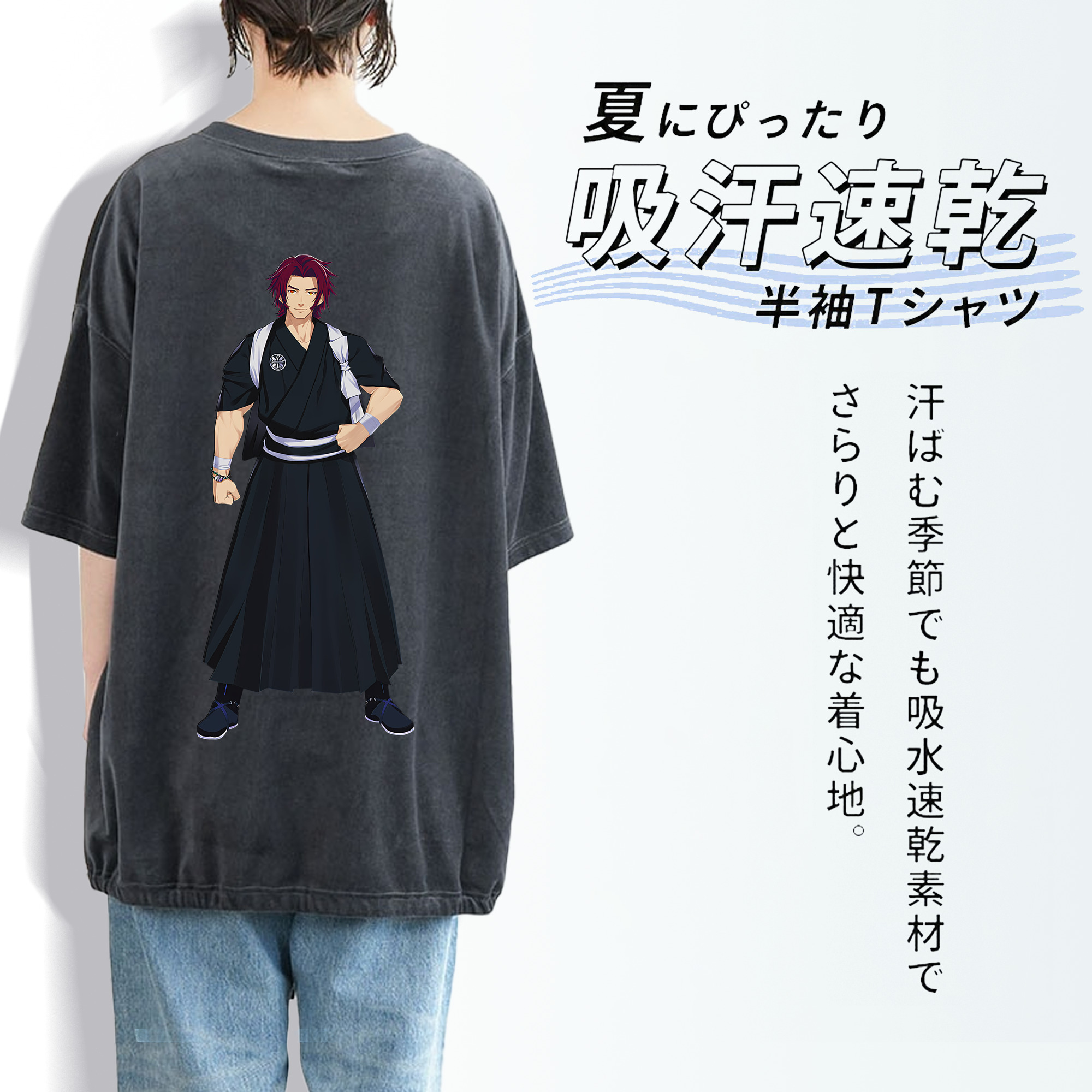 刀剣乱舞 Touken Ranbu 綿100% ヴィンテージ風 半袖Tシャツ（背面プリント）