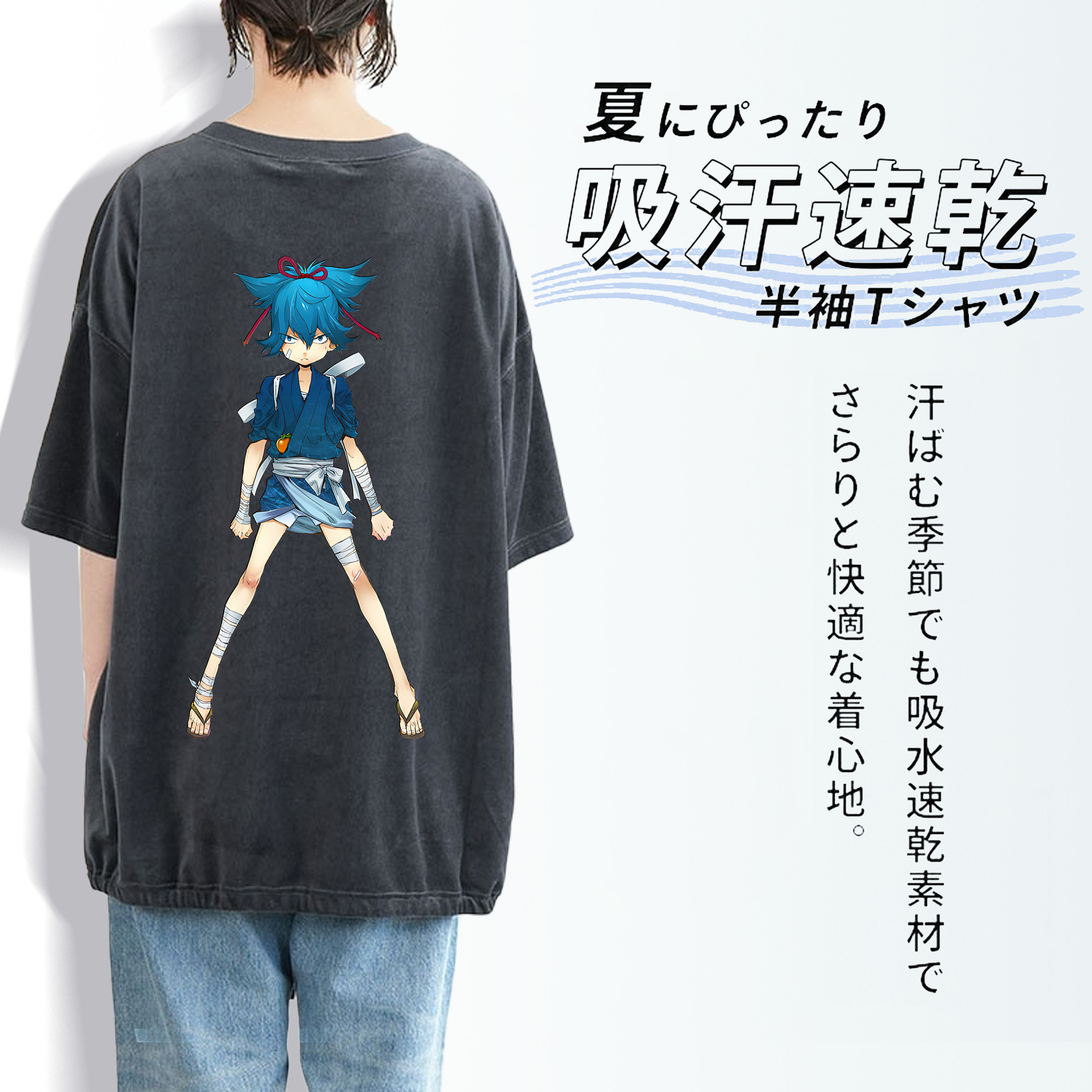 刀剣乱舞 Touken Ranbu 綿100% ヴィンテージ風 半袖Tシャツ（背面プリント）