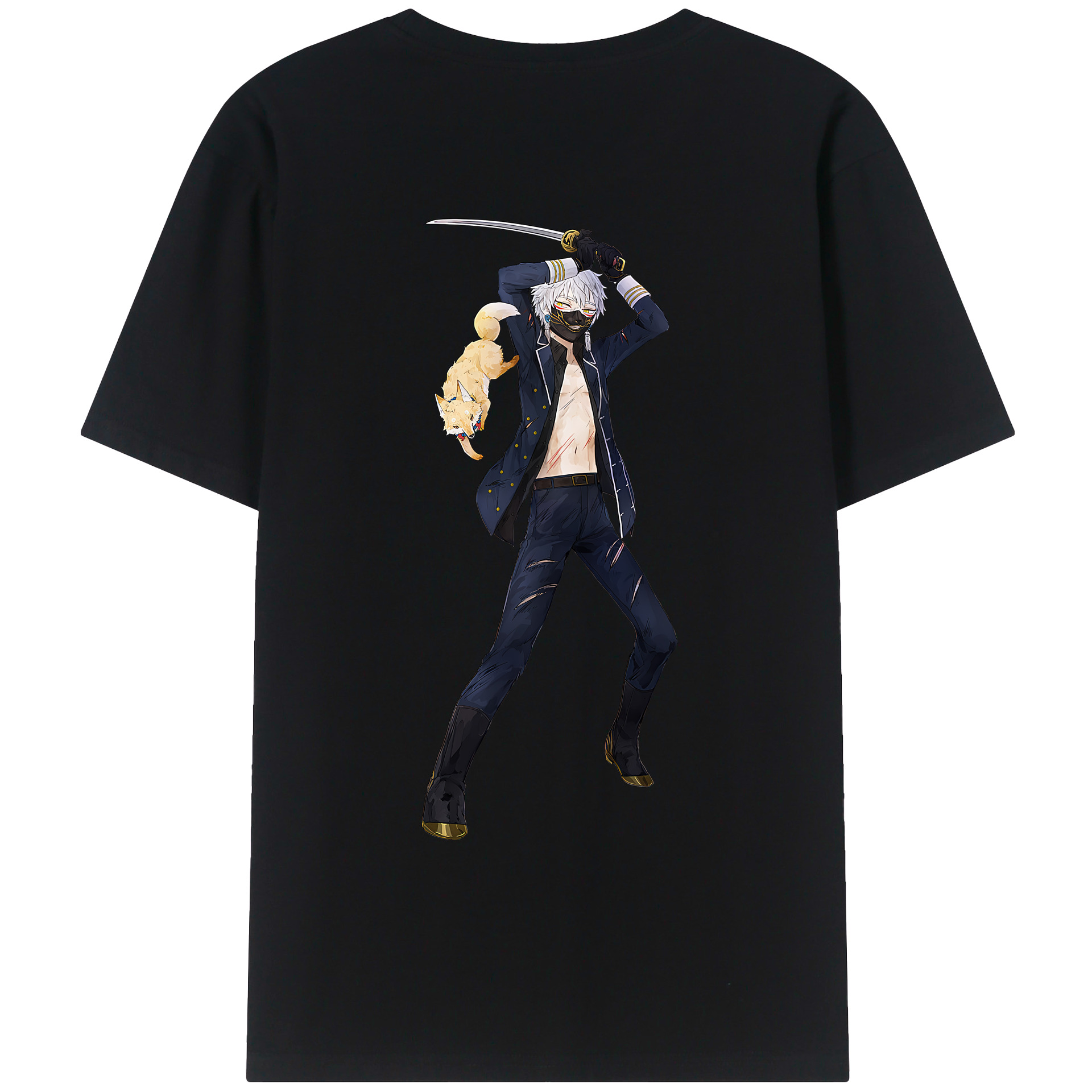 （画像用） 刀剣乱舞 Touken Ranbu 綿100％ メンズ半袖Tシャツ（バックプリント） 通気性