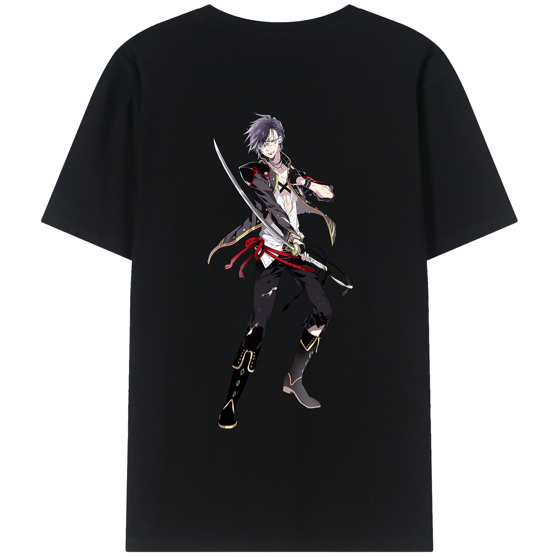 （画像用） 刀剣乱舞 Touken Ranbu 綿100％ メンズ半袖Tシャツ（バックプリント） 通気性