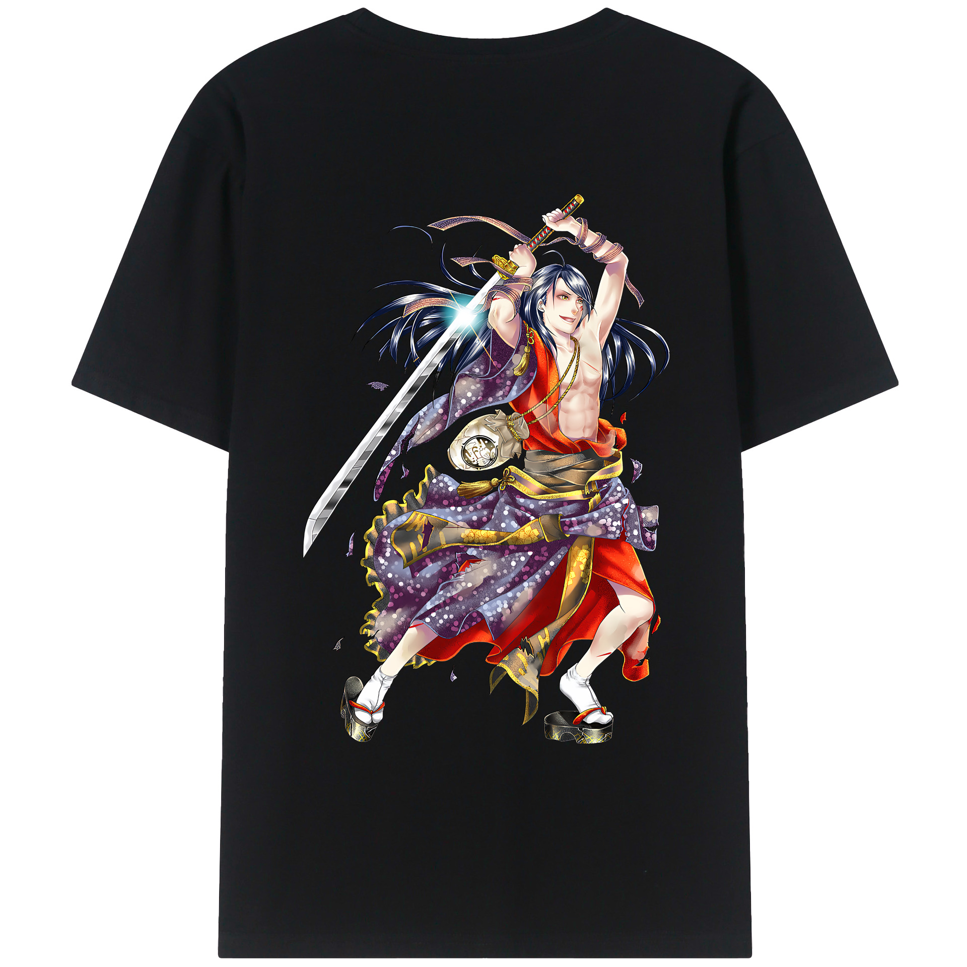 （画像用） 刀剣乱舞 Touken Ranbu 綿100％ メンズ半袖Tシャツ（バックプリント） 通気性