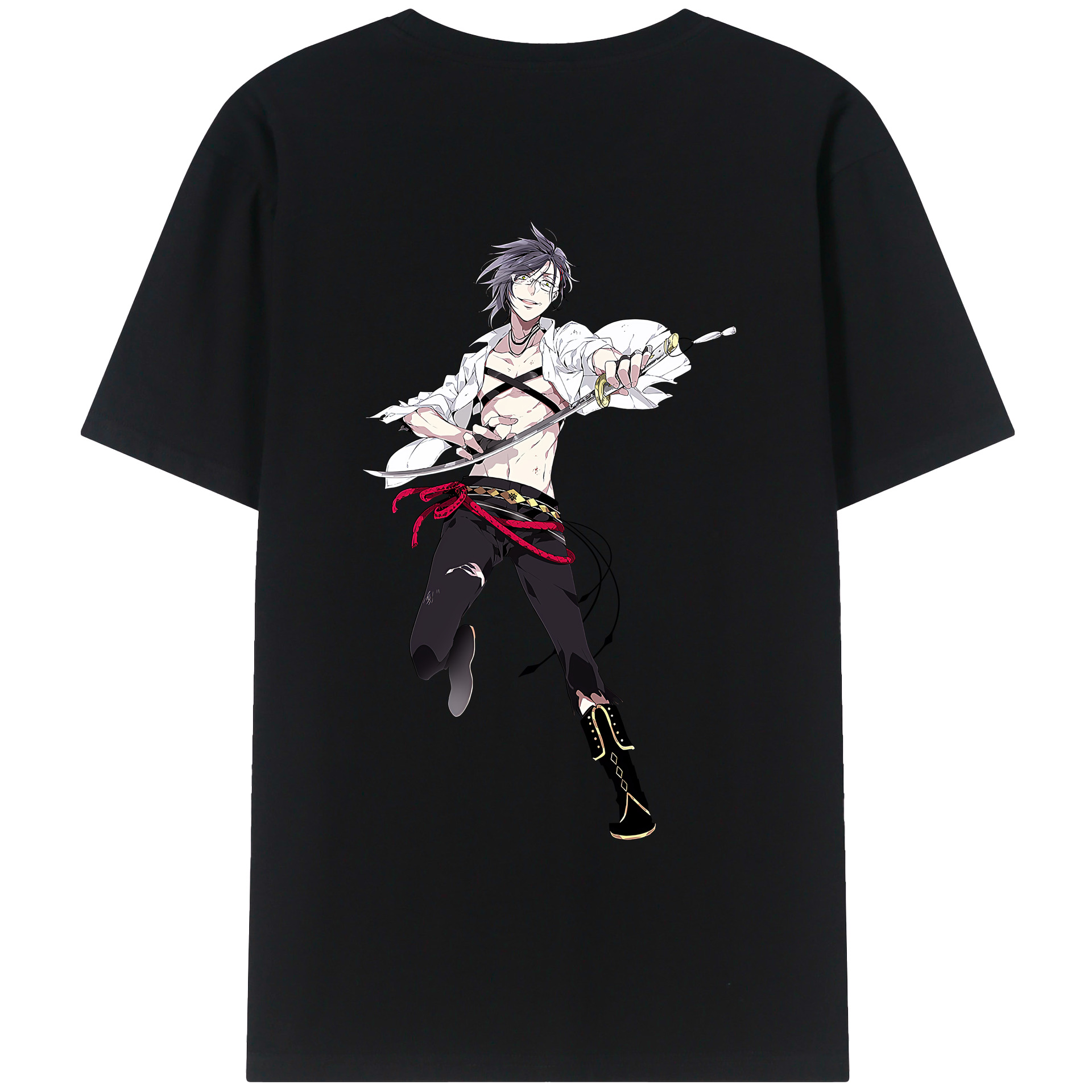 （画像用） 刀剣乱舞 Touken Ranbu 綿100％ メンズ半袖Tシャツ（バックプリント） 通気性