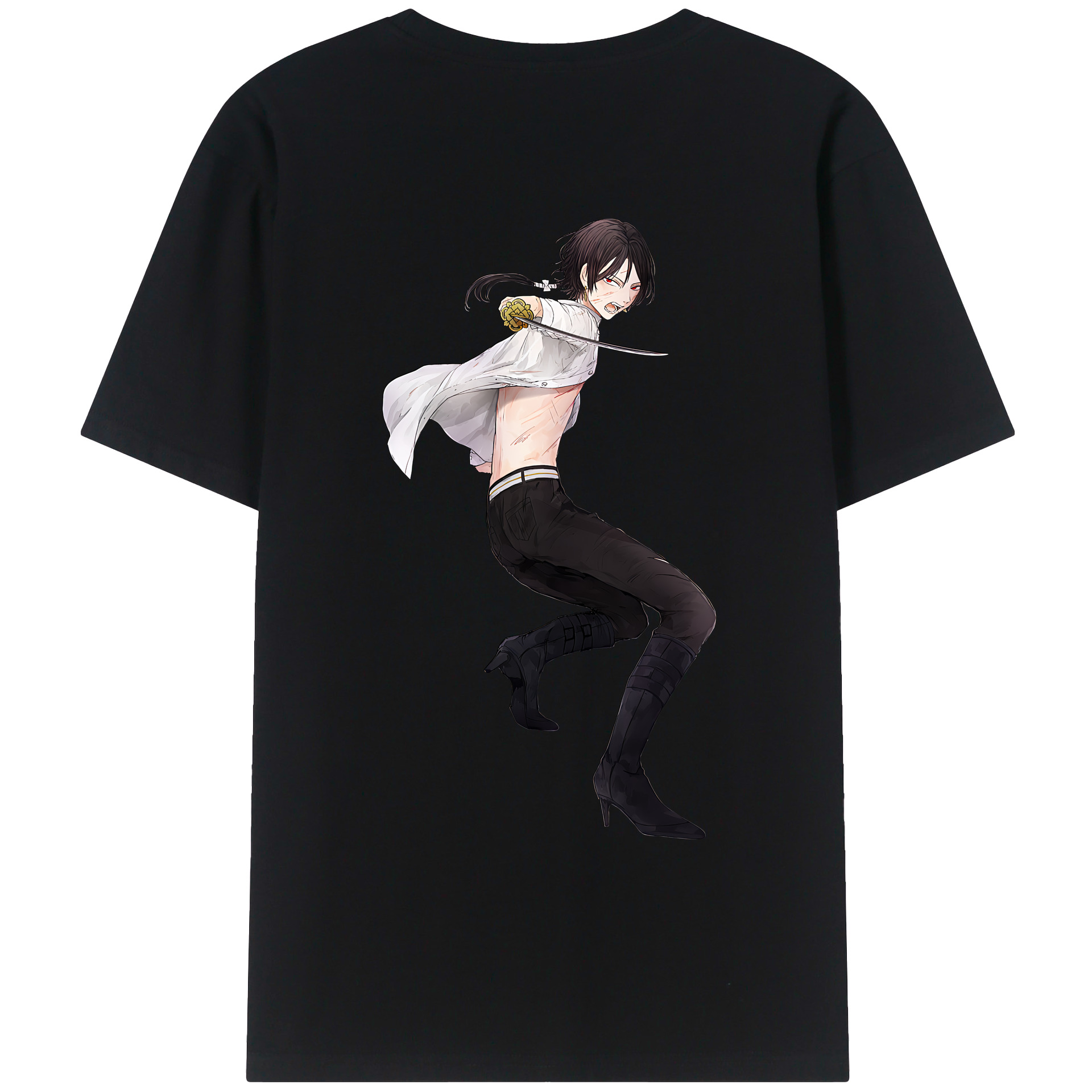 （画像用） 刀剣乱舞 Touken Ranbu 綿100％ メンズ半袖Tシャツ（バックプリント） 通気性