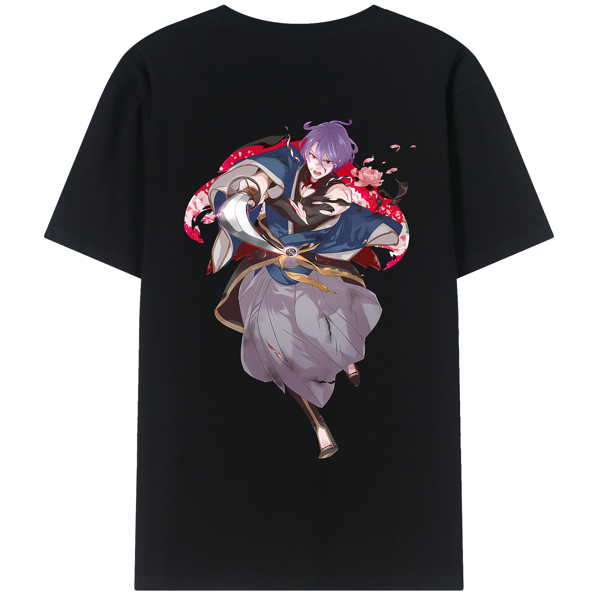 （画像用） 刀剣乱舞 Touken Ranbu 綿100％ メンズ半袖Tシャツ（バックプリント） 通気性