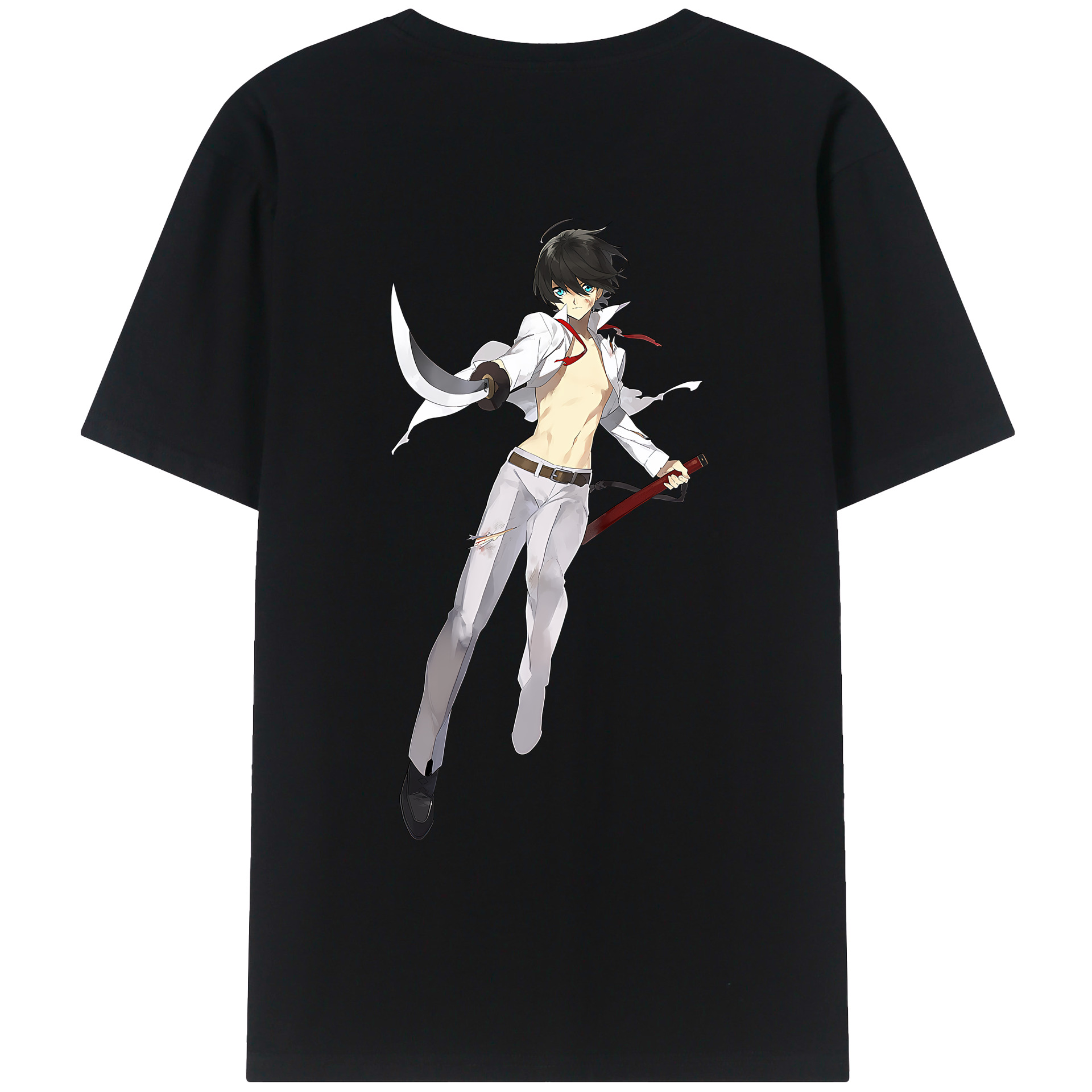 （画像用） 刀剣乱舞 Touken Ranbu 綿100％ メンズ半袖Tシャツ（バックプリント） 通気性
