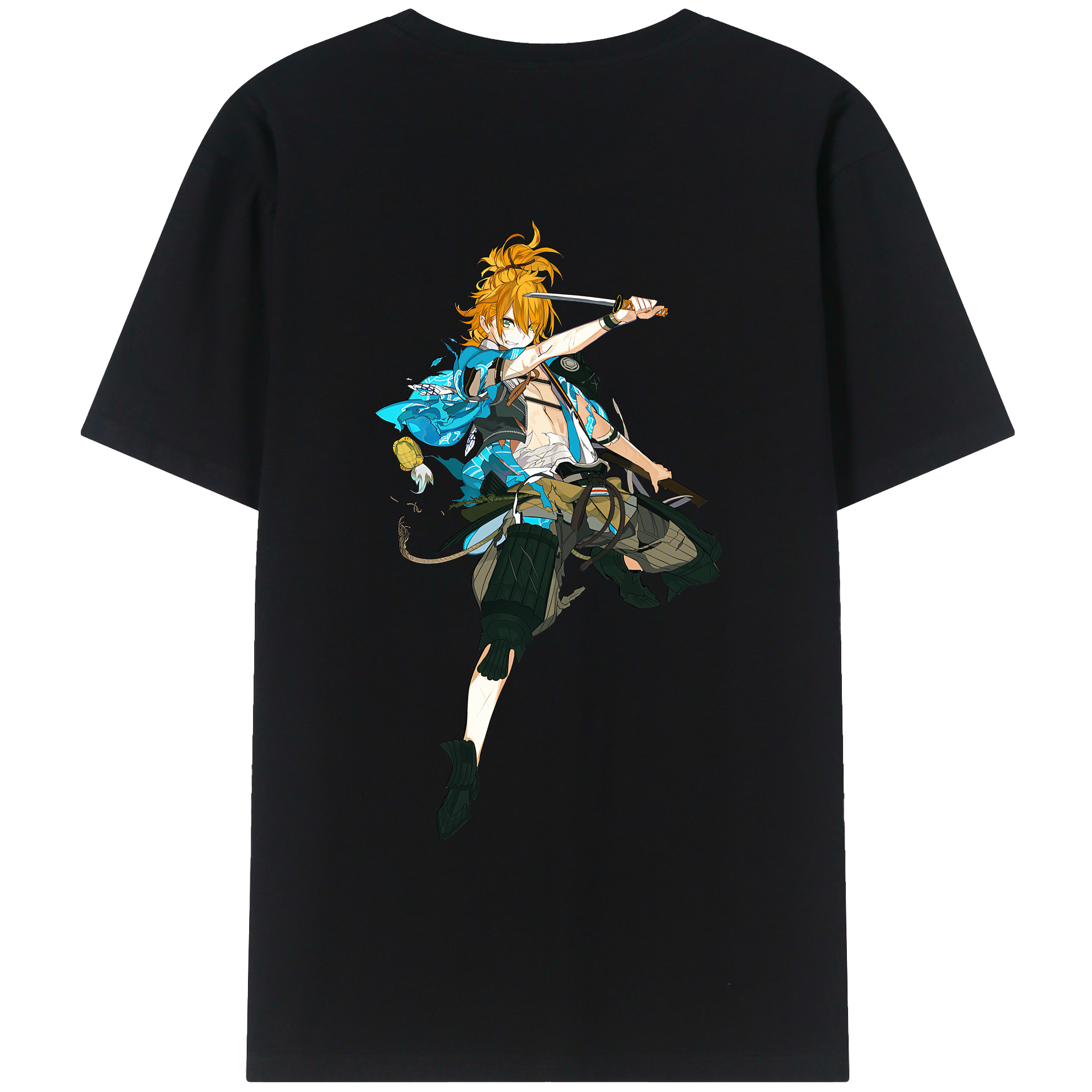 （画像用） 刀剣乱舞 Touken Ranbu 綿100％ メンズ半袖Tシャツ（バックプリント） 通気性
