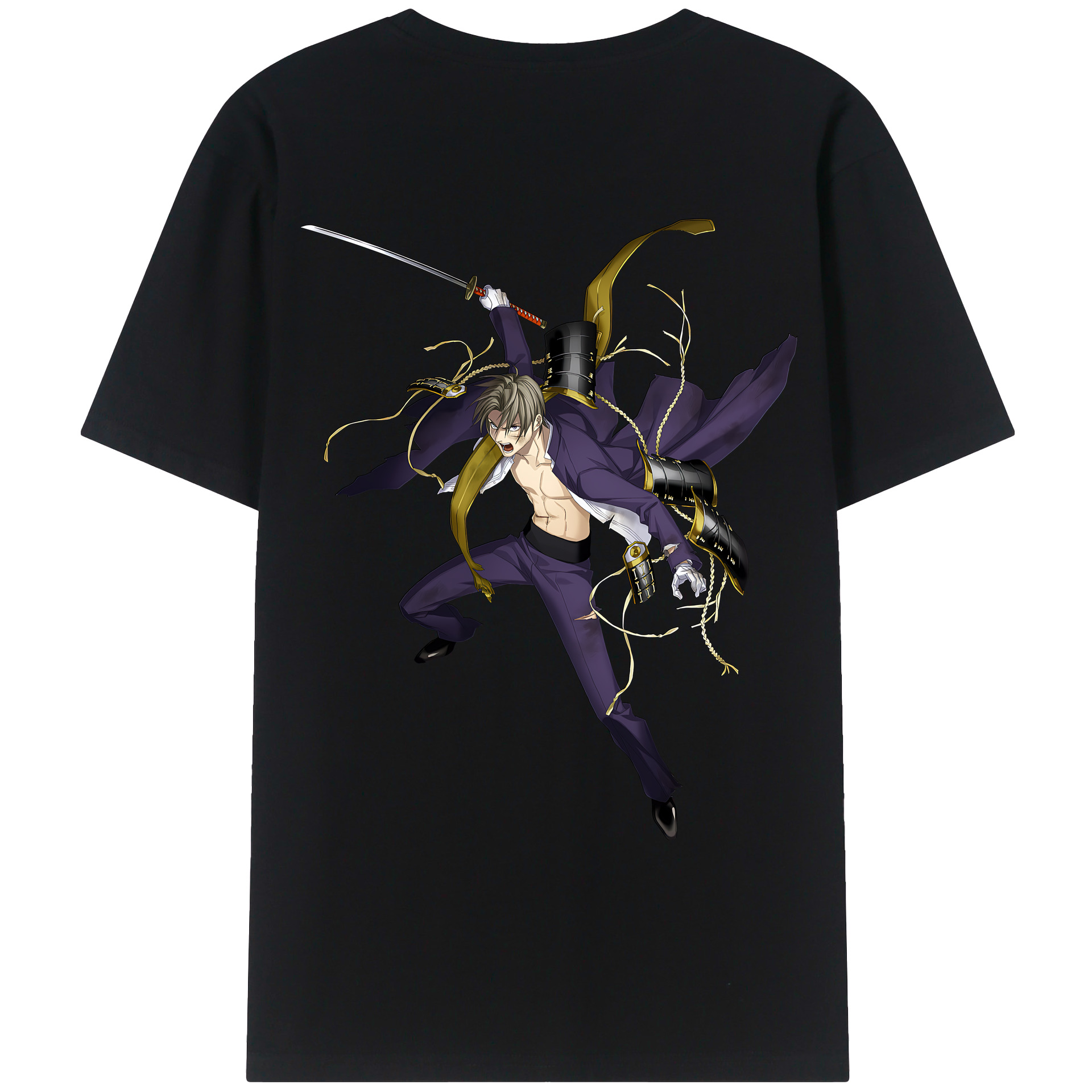 （画像用） 刀剣乱舞 Touken Ranbu 綿100％ メンズ半袖Tシャツ（バックプリント） 通気性
