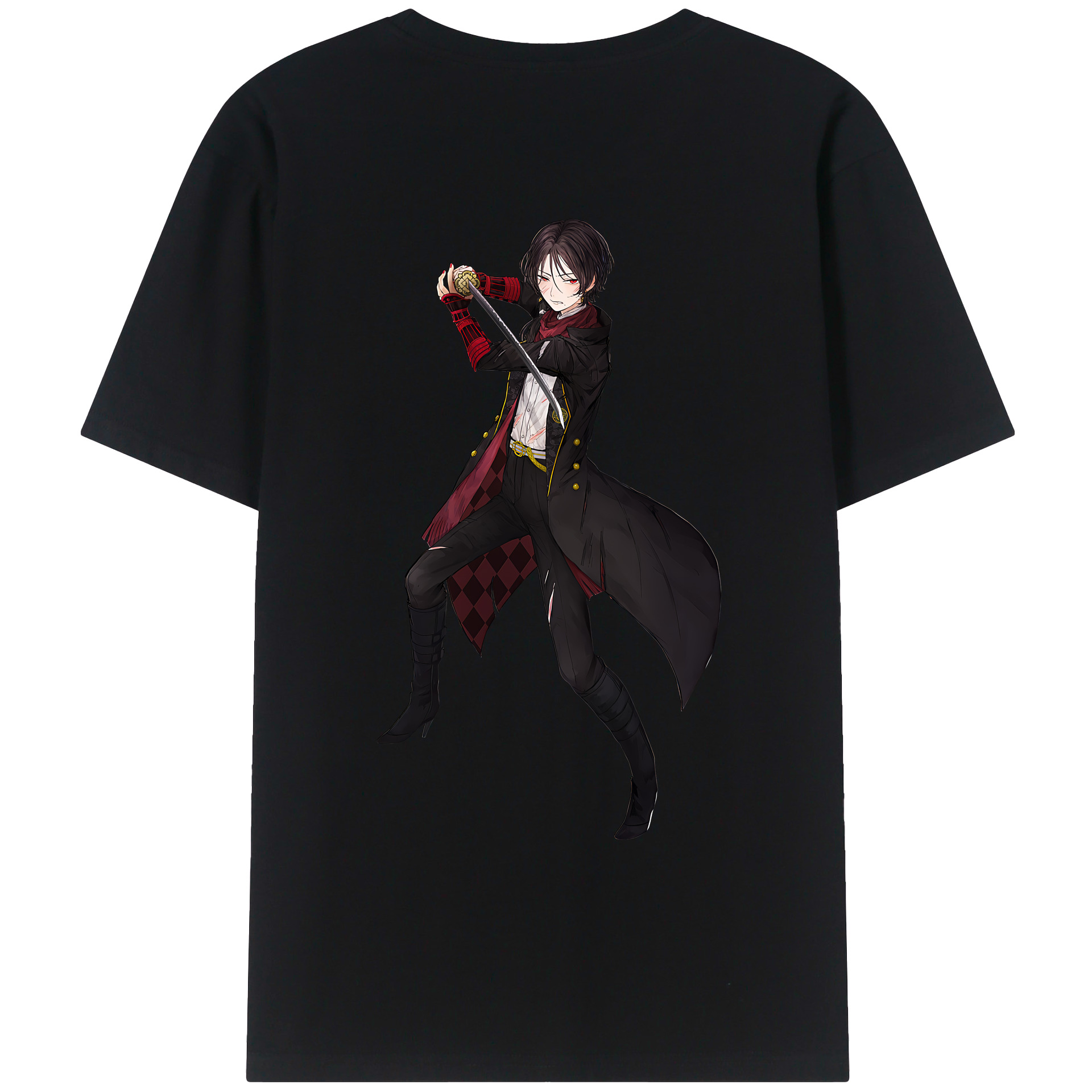 （画像用） 刀剣乱舞 Touken Ranbu 綿100％ メンズ半袖Tシャツ（バックプリント） 通気性
