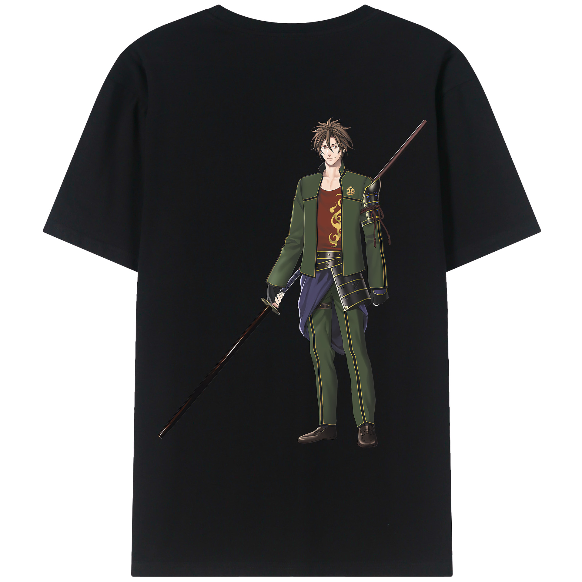 （画像用） 刀剣乱舞 Touken Ranbu 綿100％ メンズ半袖Tシャツ（バックプリント） 通気性