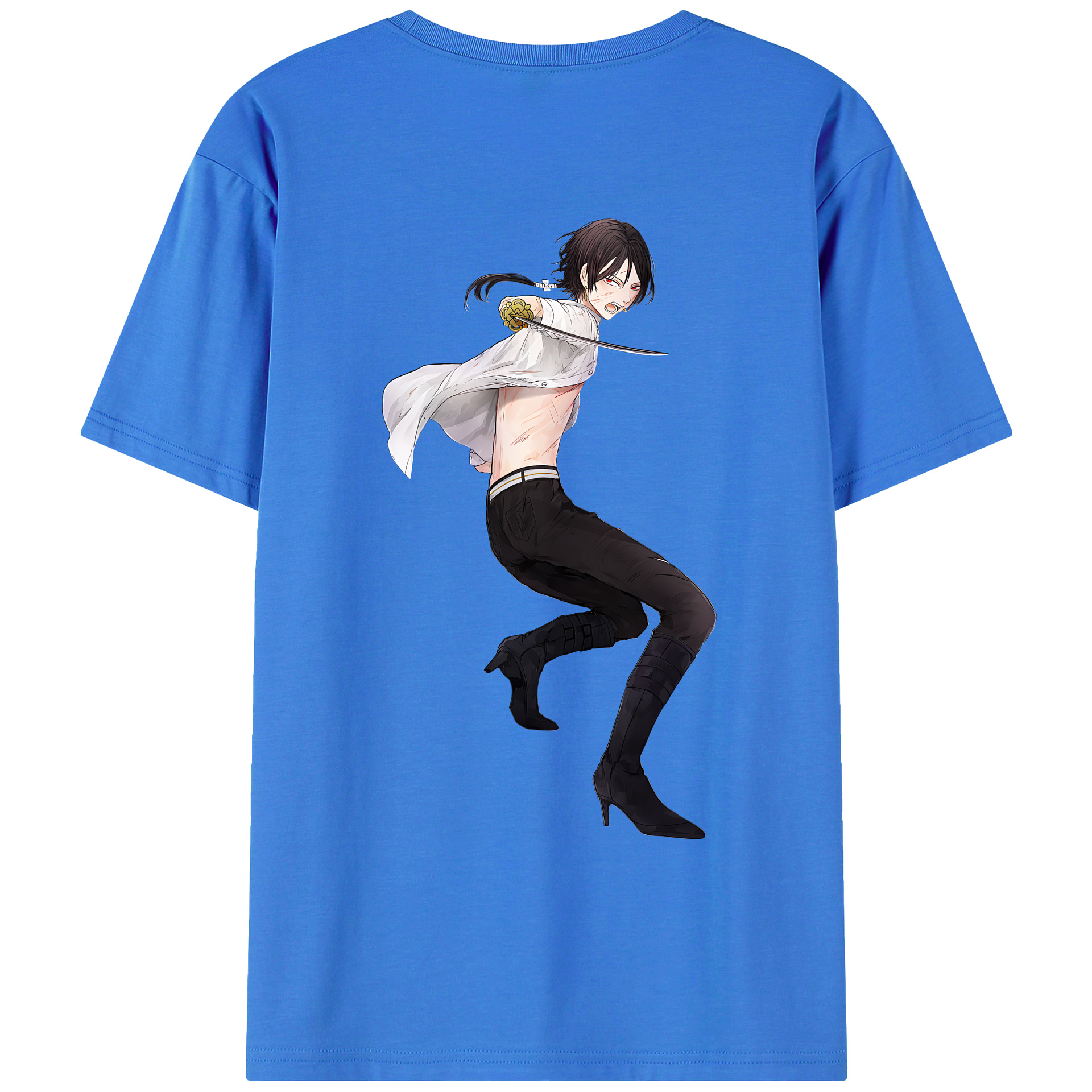 （画像用） 刀剣乱舞 Touken Ranbu 綿100％ メンズ半袖Tシャツ（バックプリント） 通気性