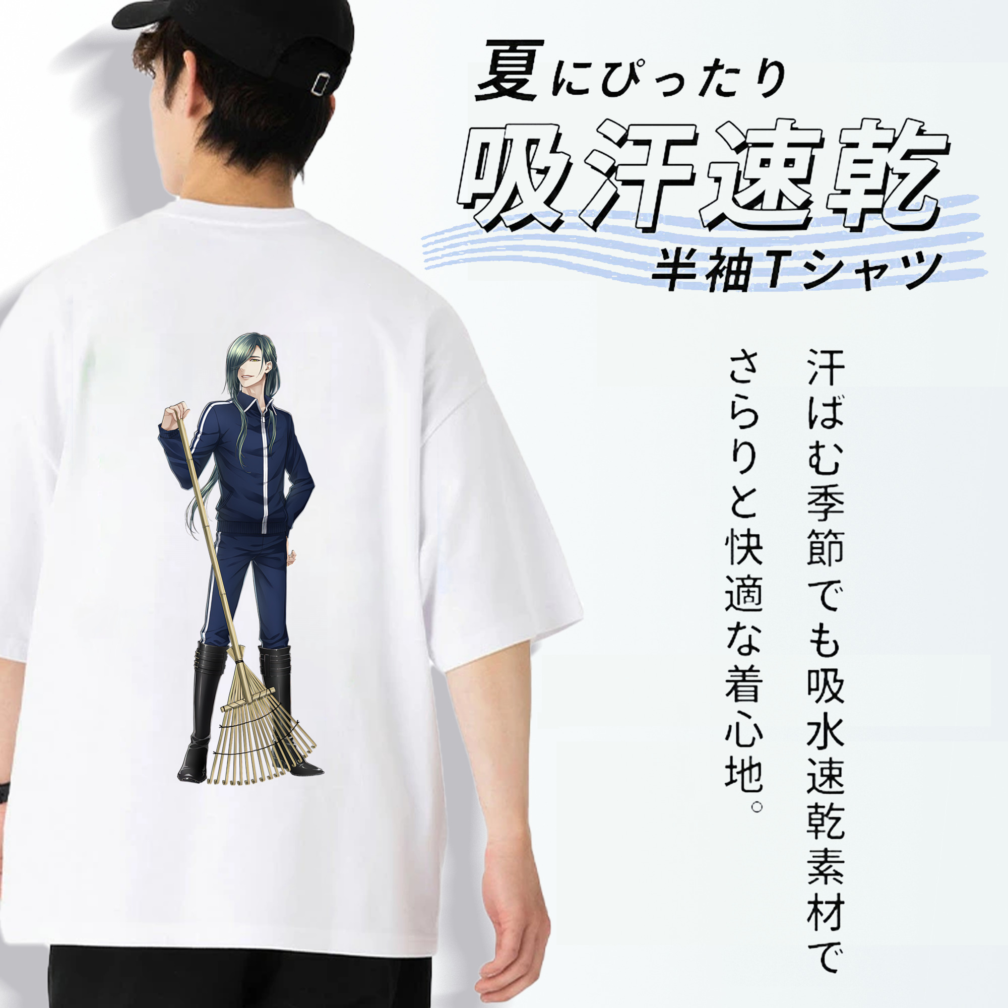 刀剣乱舞 Touken Ranbu 綿100％ メンズ半袖Tシャツ（バックプリント） 通気性