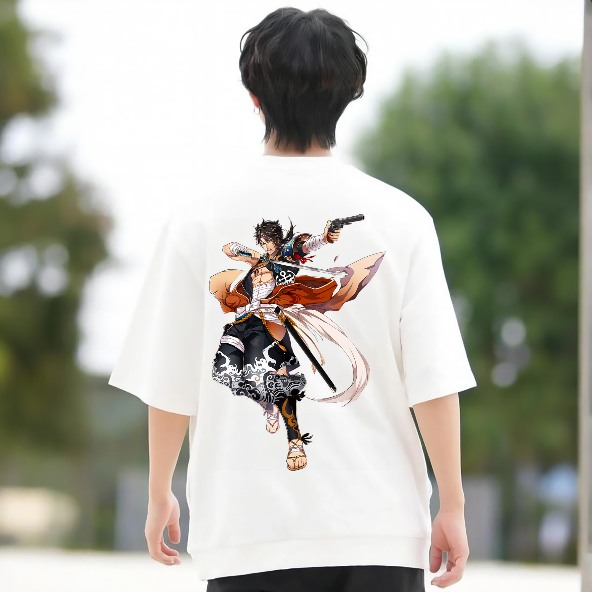 刀剣乱舞 Touken Ranbu 綿100％ メンズ半袖Tシャツ（バックプリント） 通気性