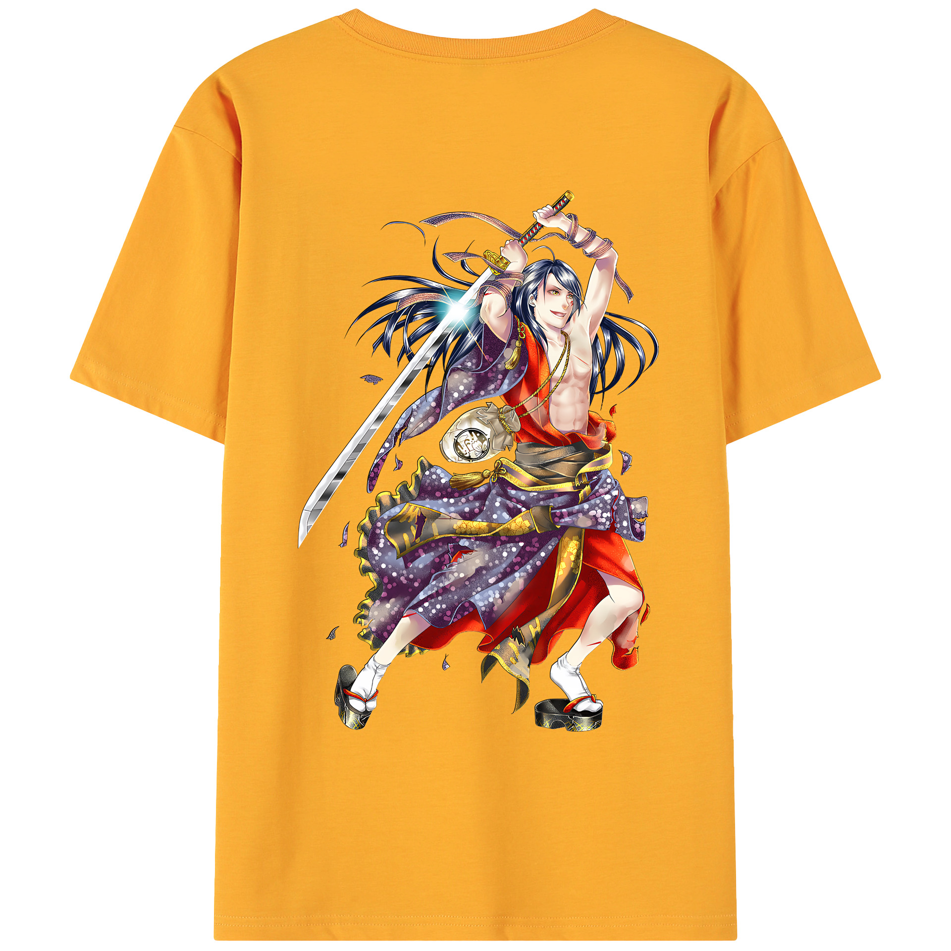 （画像用） 刀剣乱舞 Touken Ranbu 綿100％ メンズ半袖Tシャツ（バックプリント） 通気性