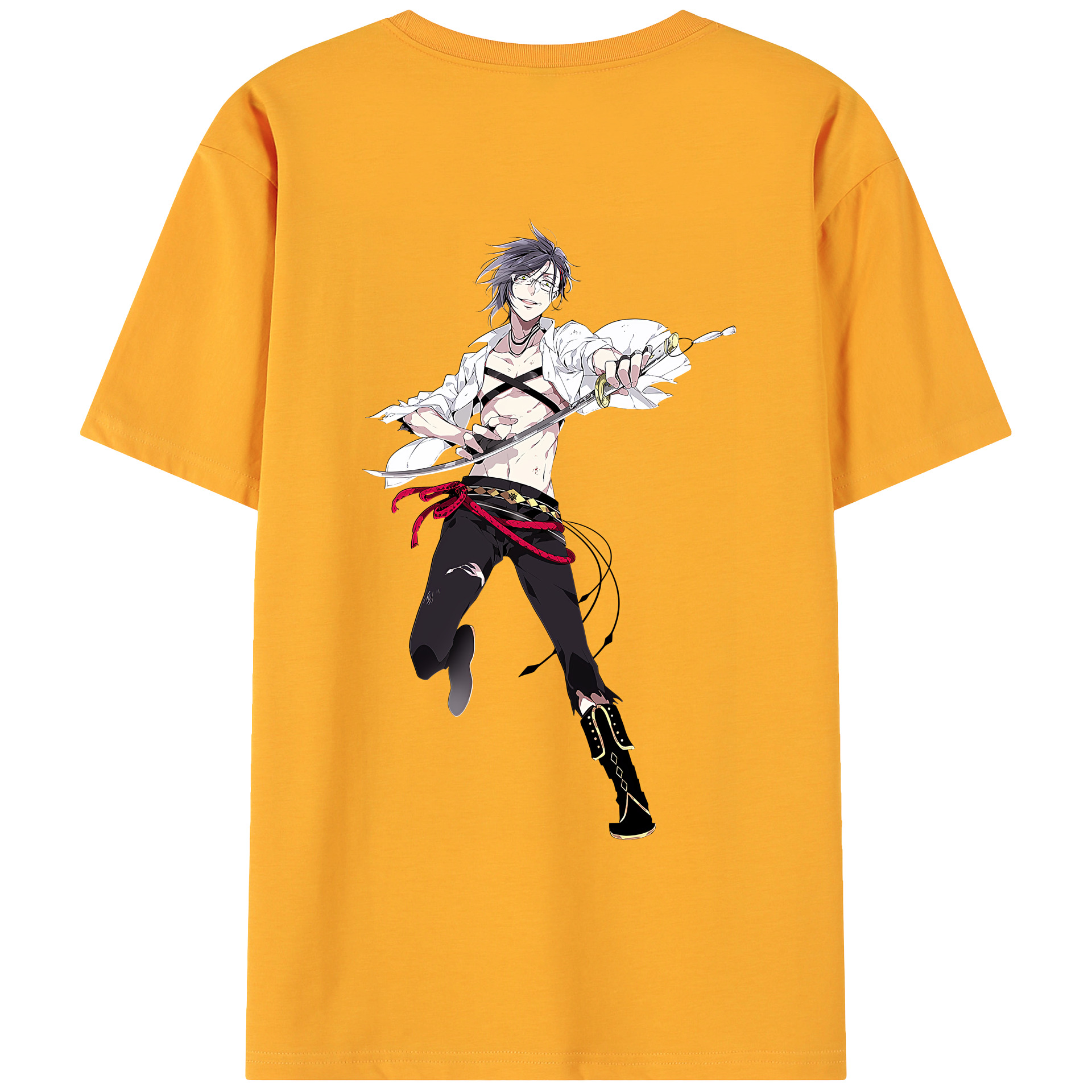 （画像用） 刀剣乱舞 Touken Ranbu 綿100％ メンズ半袖Tシャツ（バックプリント） 通気性
