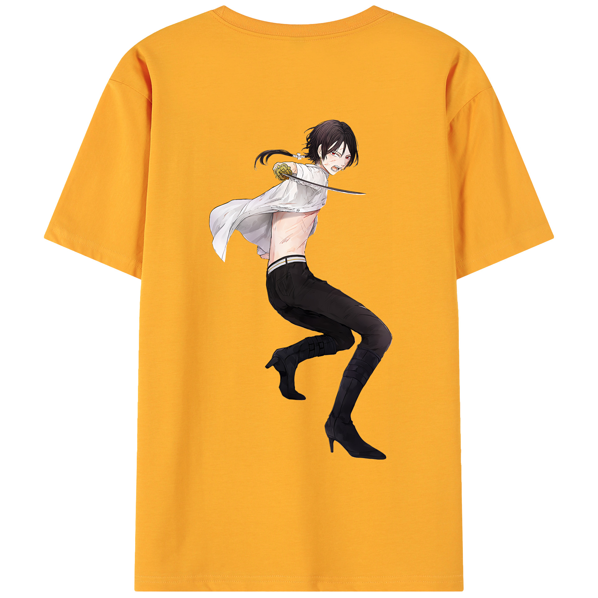 （画像用） 刀剣乱舞 Touken Ranbu 綿100％ メンズ半袖Tシャツ（バックプリント） 通気性