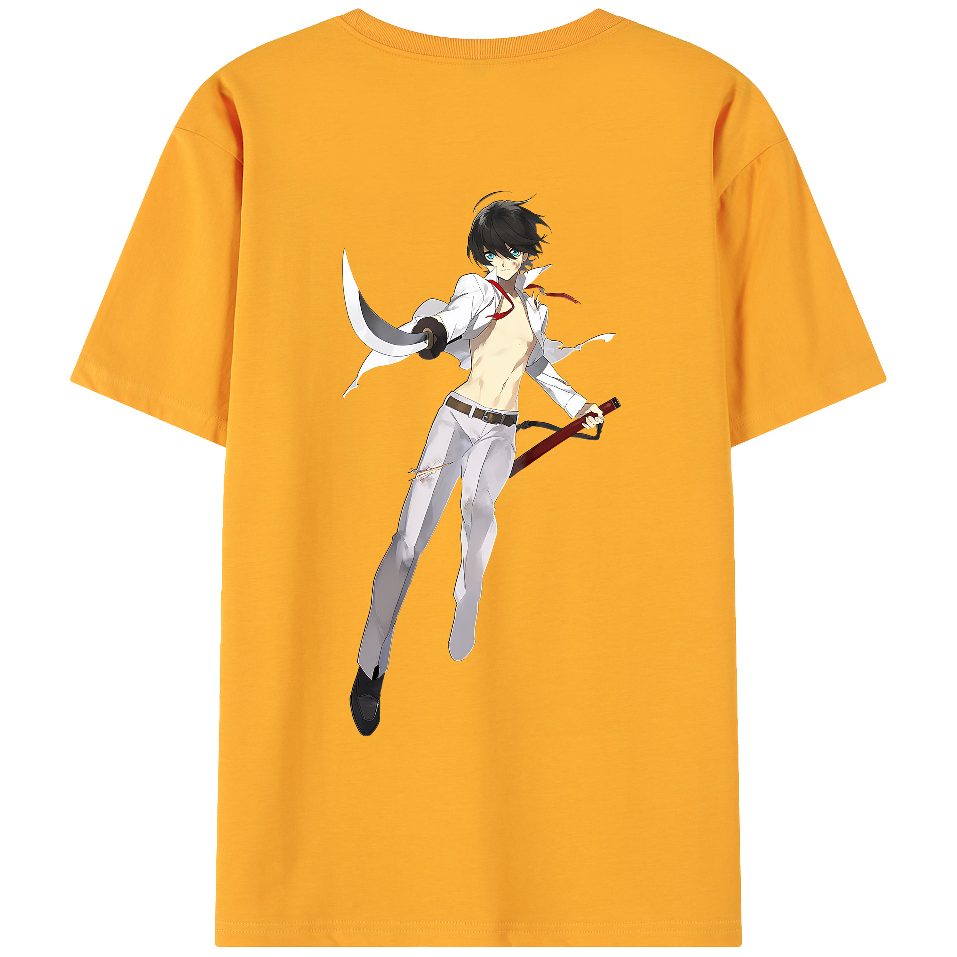 （画像用） 刀剣乱舞 Touken Ranbu 綿100％ メンズ半袖Tシャツ（バックプリント） 通気性