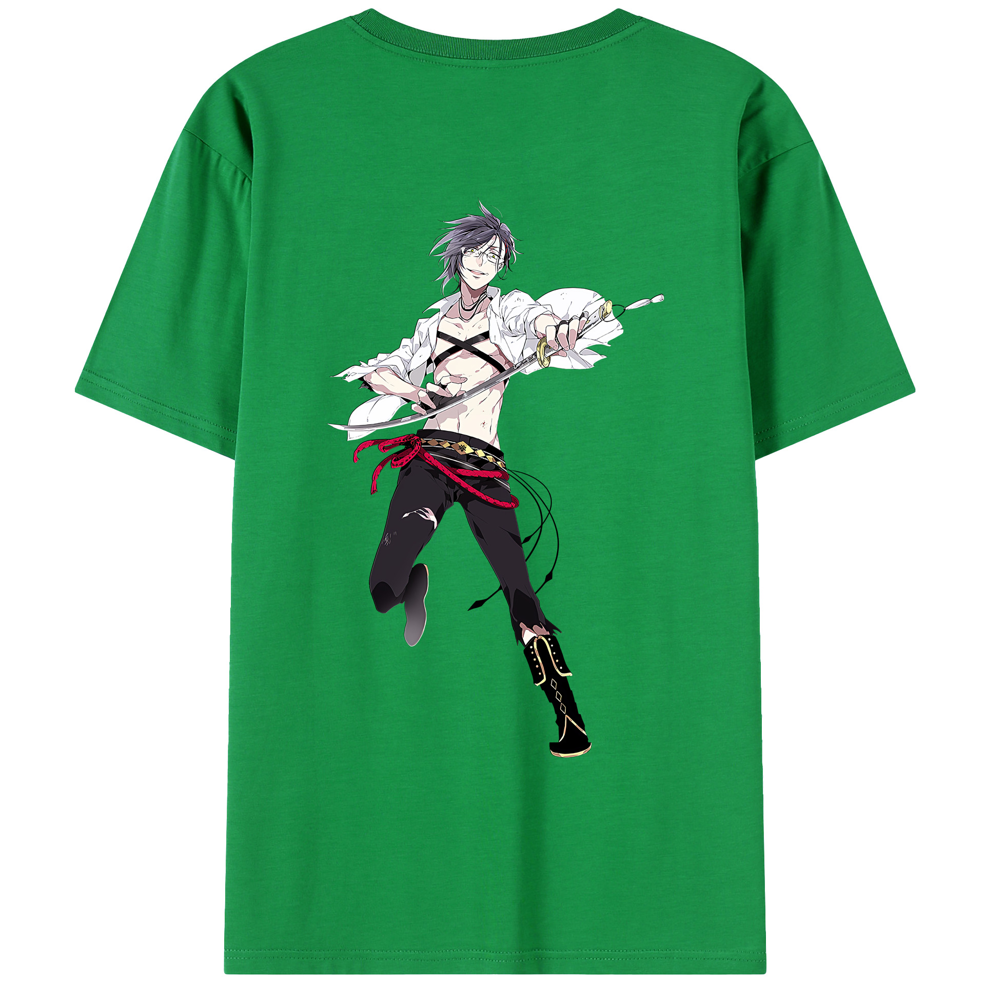 （画像用） 刀剣乱舞 Touken Ranbu 綿100％ メンズ半袖Tシャツ（バックプリント） 通気性