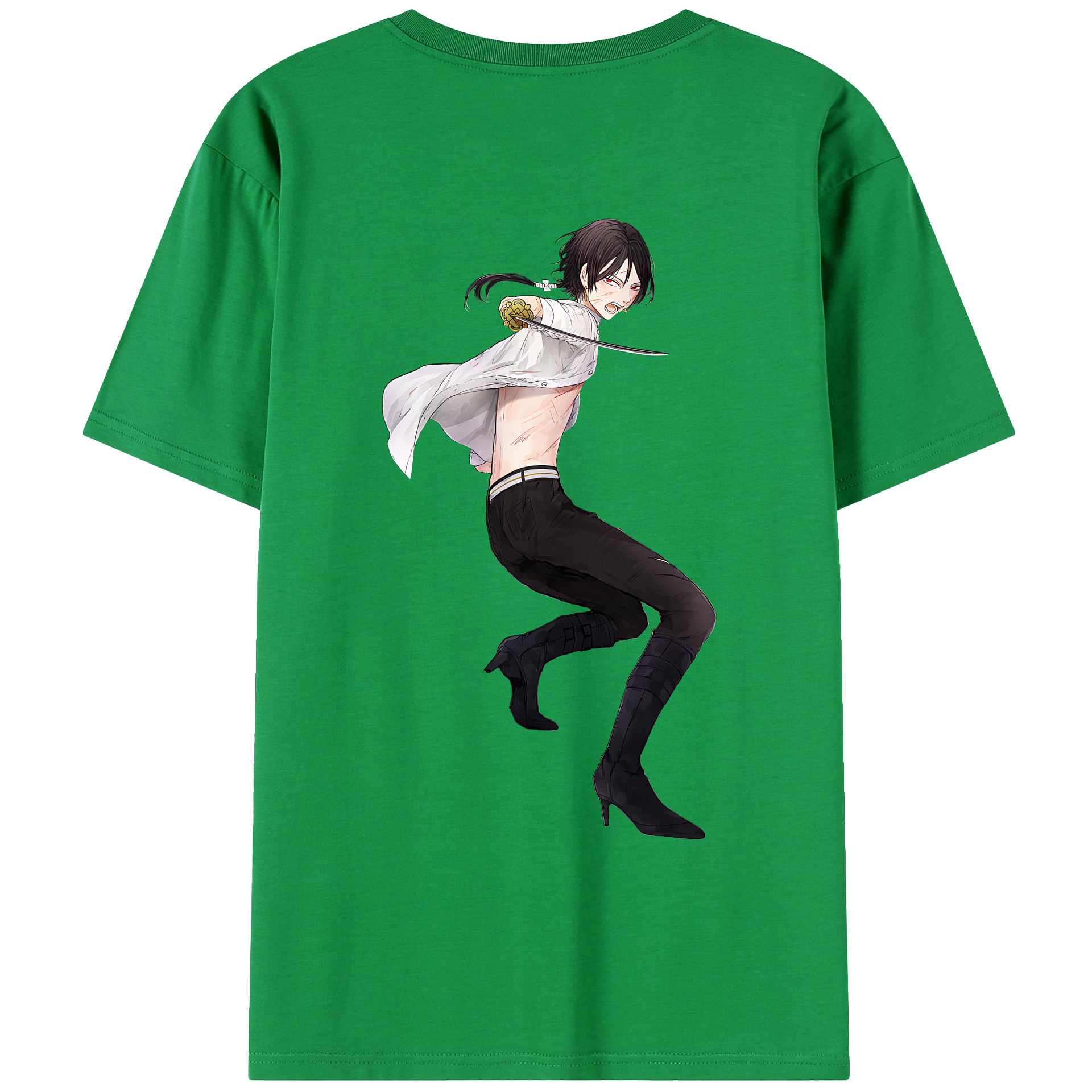 （画像用） 刀剣乱舞 Touken Ranbu 綿100％ メンズ半袖Tシャツ（バックプリント） 通気性