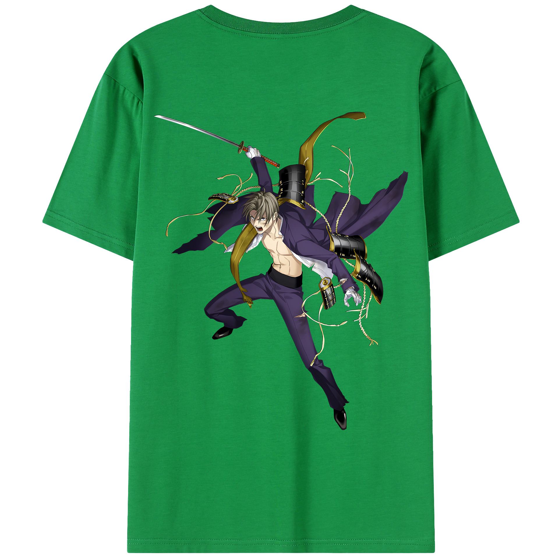 （画像用） 刀剣乱舞 Touken Ranbu 綿100％ メンズ半袖Tシャツ（バックプリント） 通気性