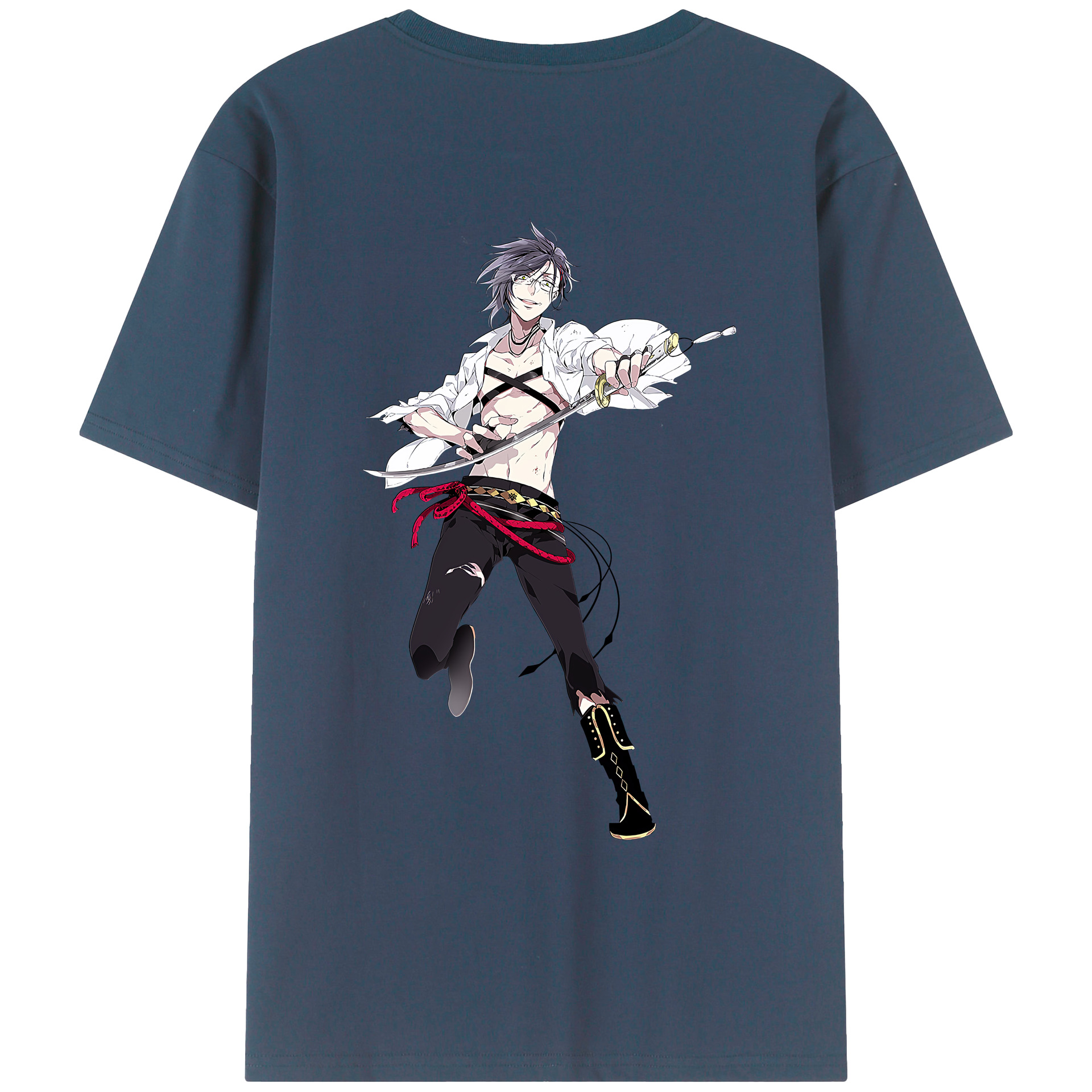 （画像用） 刀剣乱舞 Touken Ranbu 綿100％ メンズ半袖Tシャツ（バックプリント） 通気性