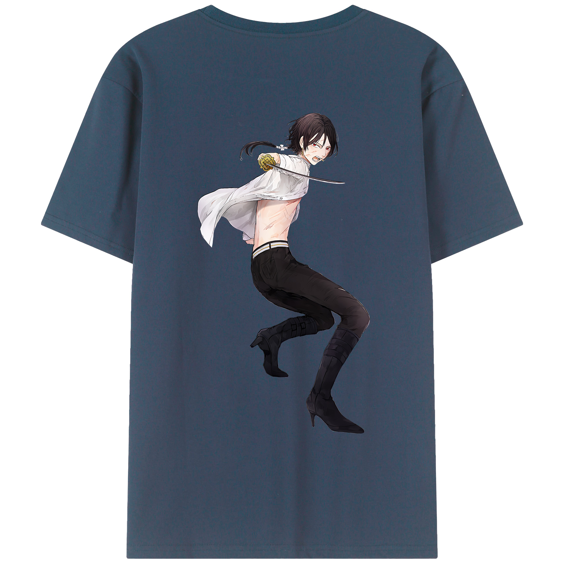 （画像用） 刀剣乱舞 Touken Ranbu 綿100％ メンズ半袖Tシャツ（バックプリント） 通気性