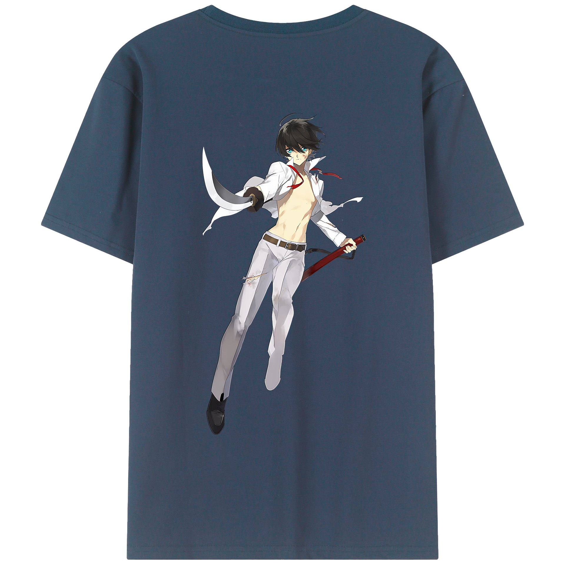 （画像用） 刀剣乱舞 Touken Ranbu 綿100％ メンズ半袖Tシャツ（バックプリント） 通気性