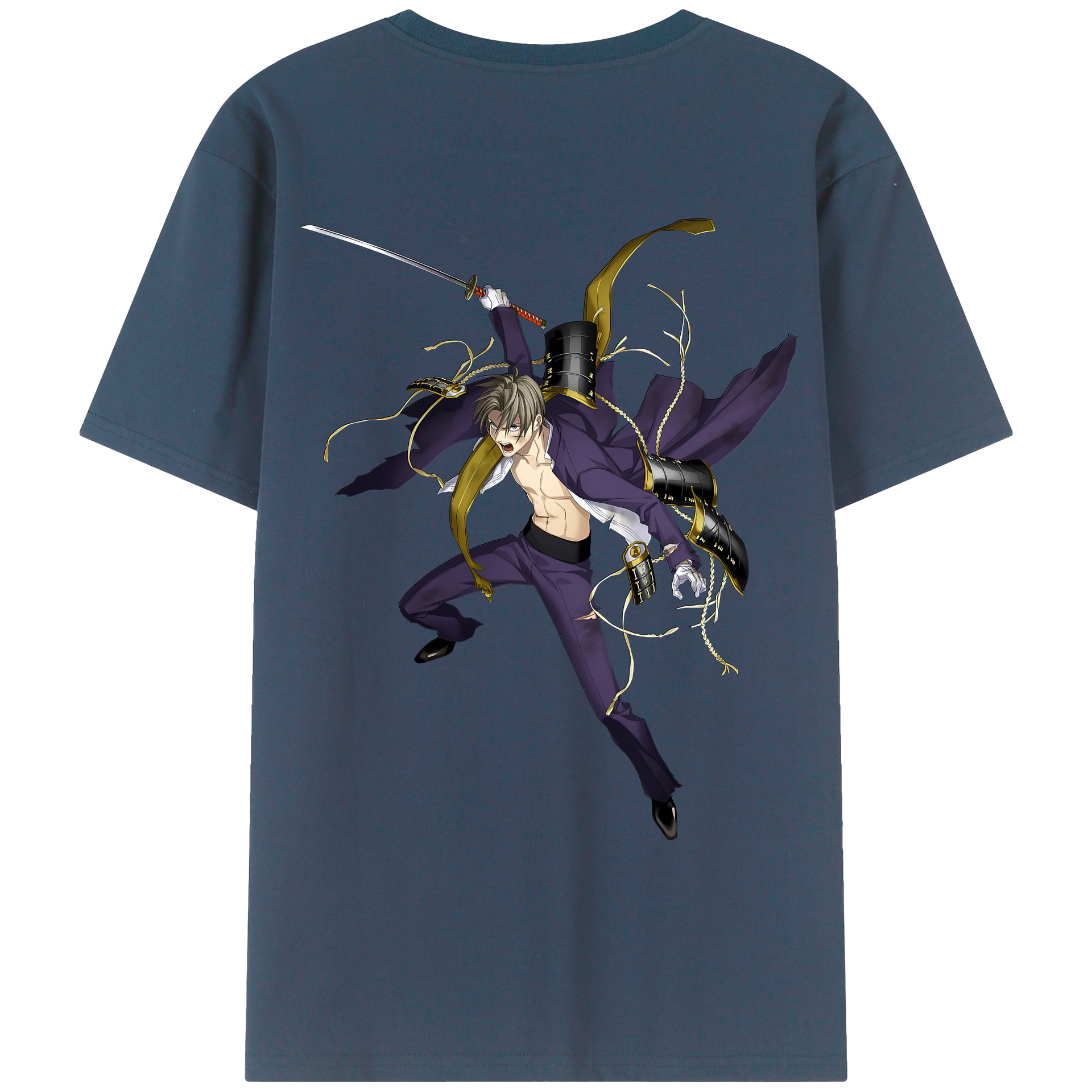 （画像用） 刀剣乱舞 Touken Ranbu 綿100％ メンズ半袖Tシャツ（バックプリント） 通気性