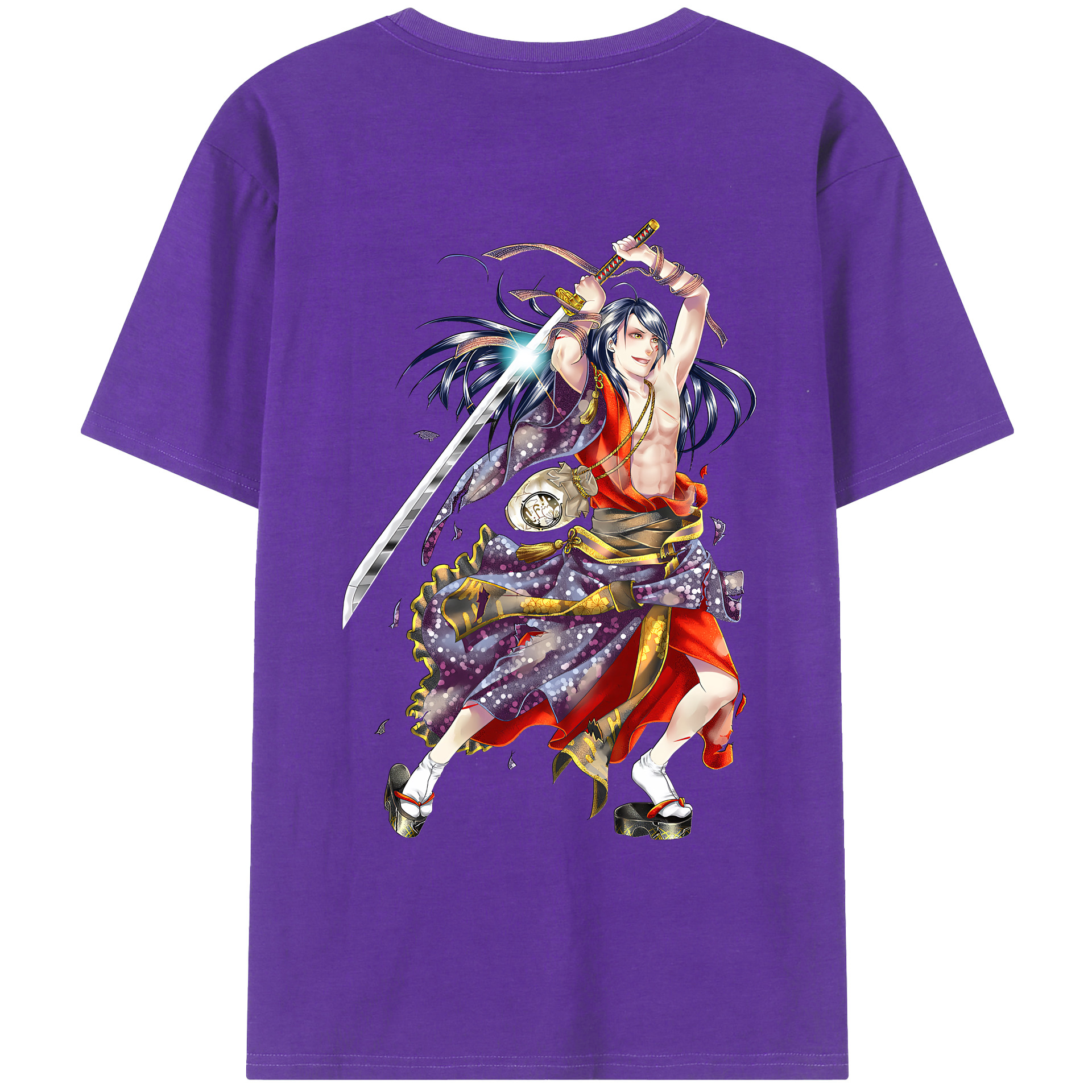 （画像用） 刀剣乱舞 Touken Ranbu 綿100％ メンズ半袖Tシャツ（バックプリント） 通気性