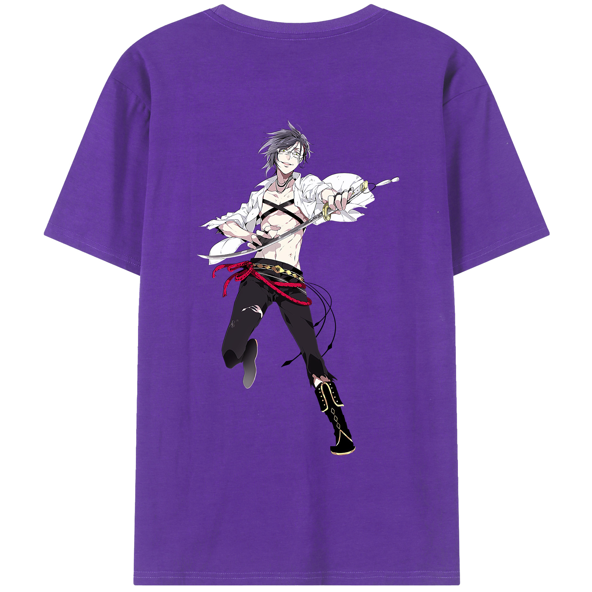 （画像用） 刀剣乱舞 Touken Ranbu 綿100％ メンズ半袖Tシャツ（バックプリント） 通気性