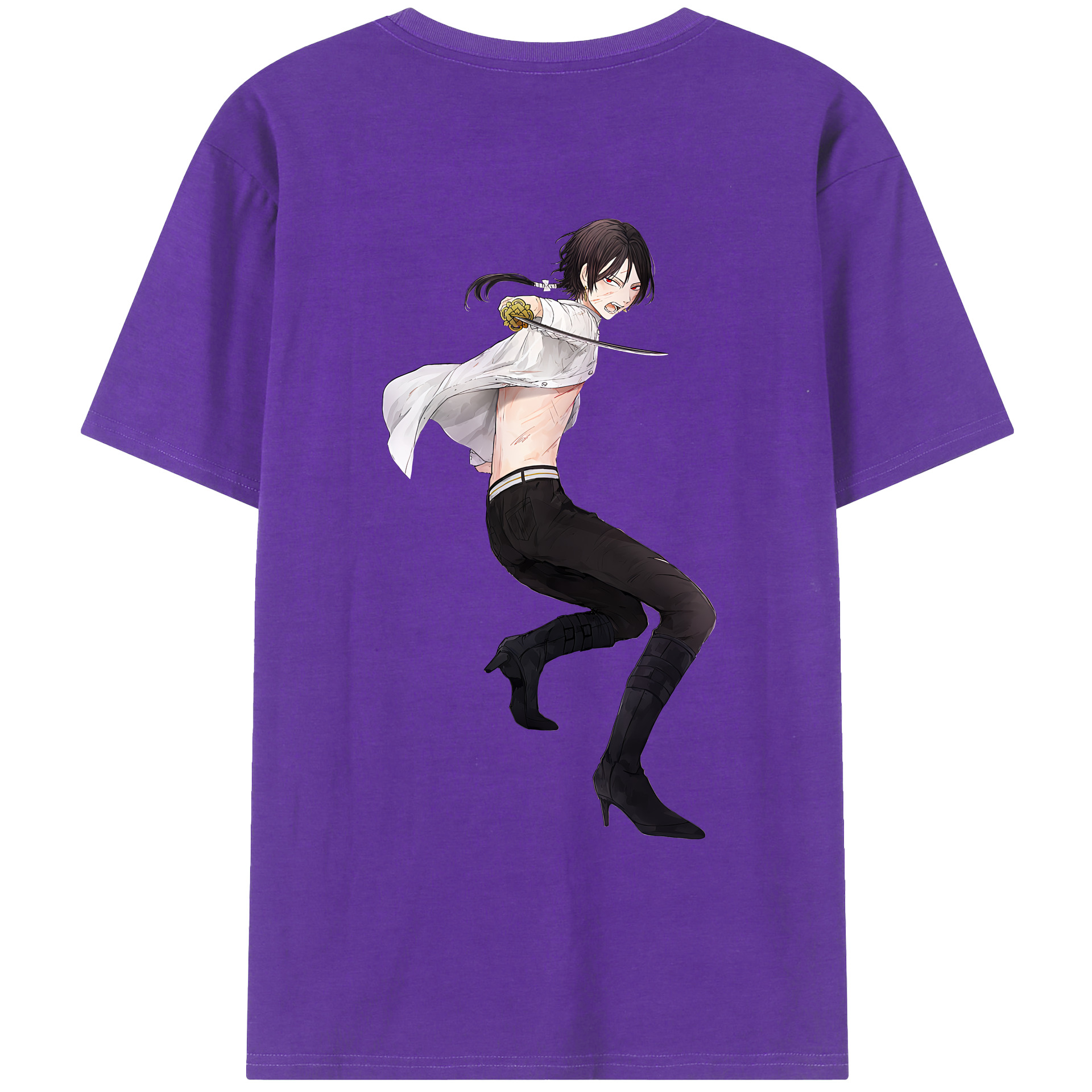 （画像用） 刀剣乱舞 Touken Ranbu 綿100％ メンズ半袖Tシャツ（バックプリント） 通気性