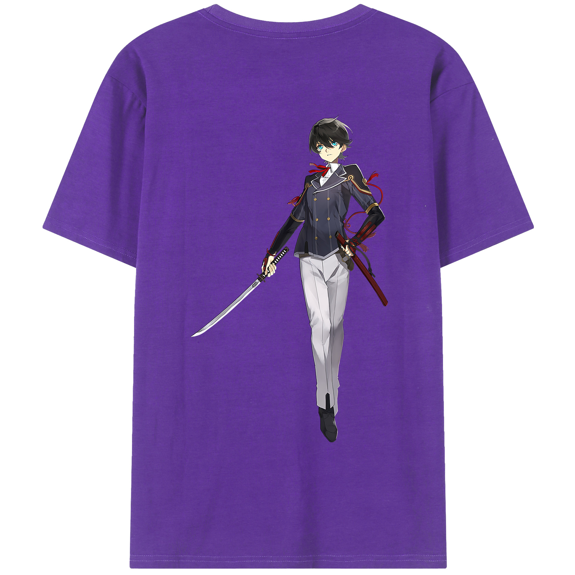 （画像用） 刀剣乱舞 Touken Ranbu 綿100％ メンズ半袖Tシャツ（バックプリント） 通気性