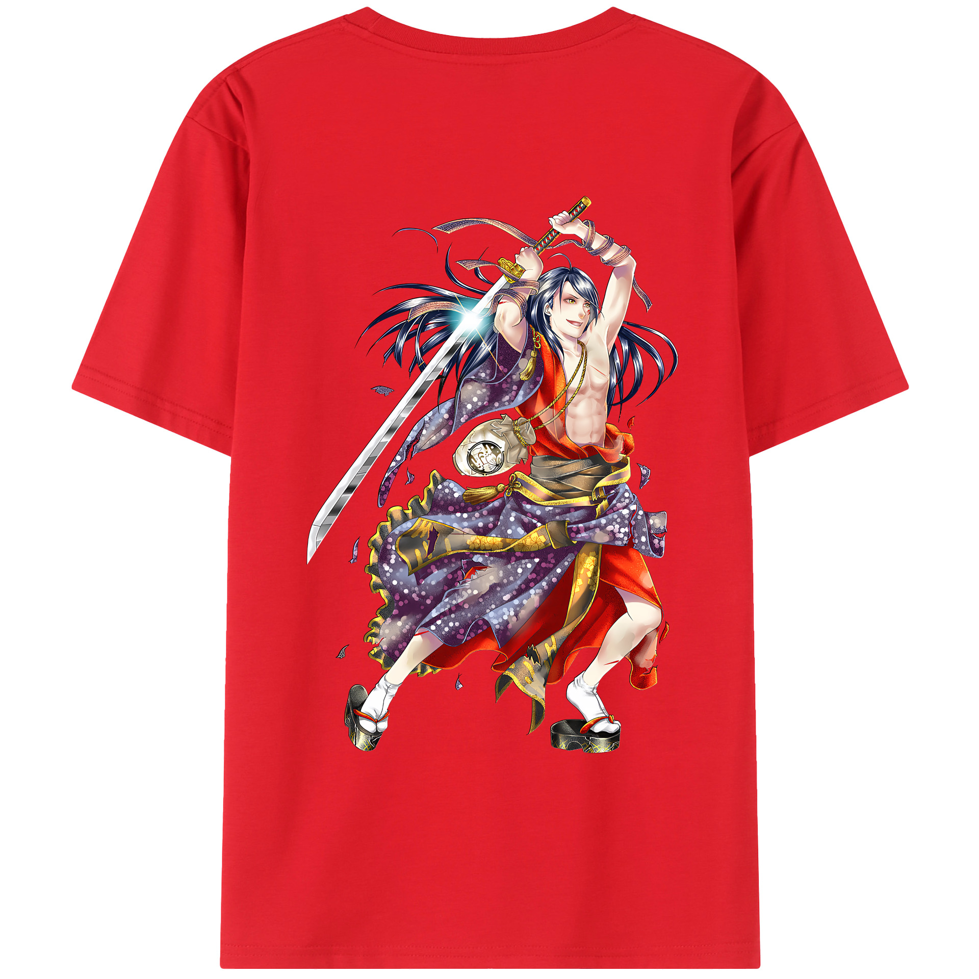 （画像用） 刀剣乱舞 Touken Ranbu 綿100％ メンズ半袖Tシャツ（バックプリント） 通気性