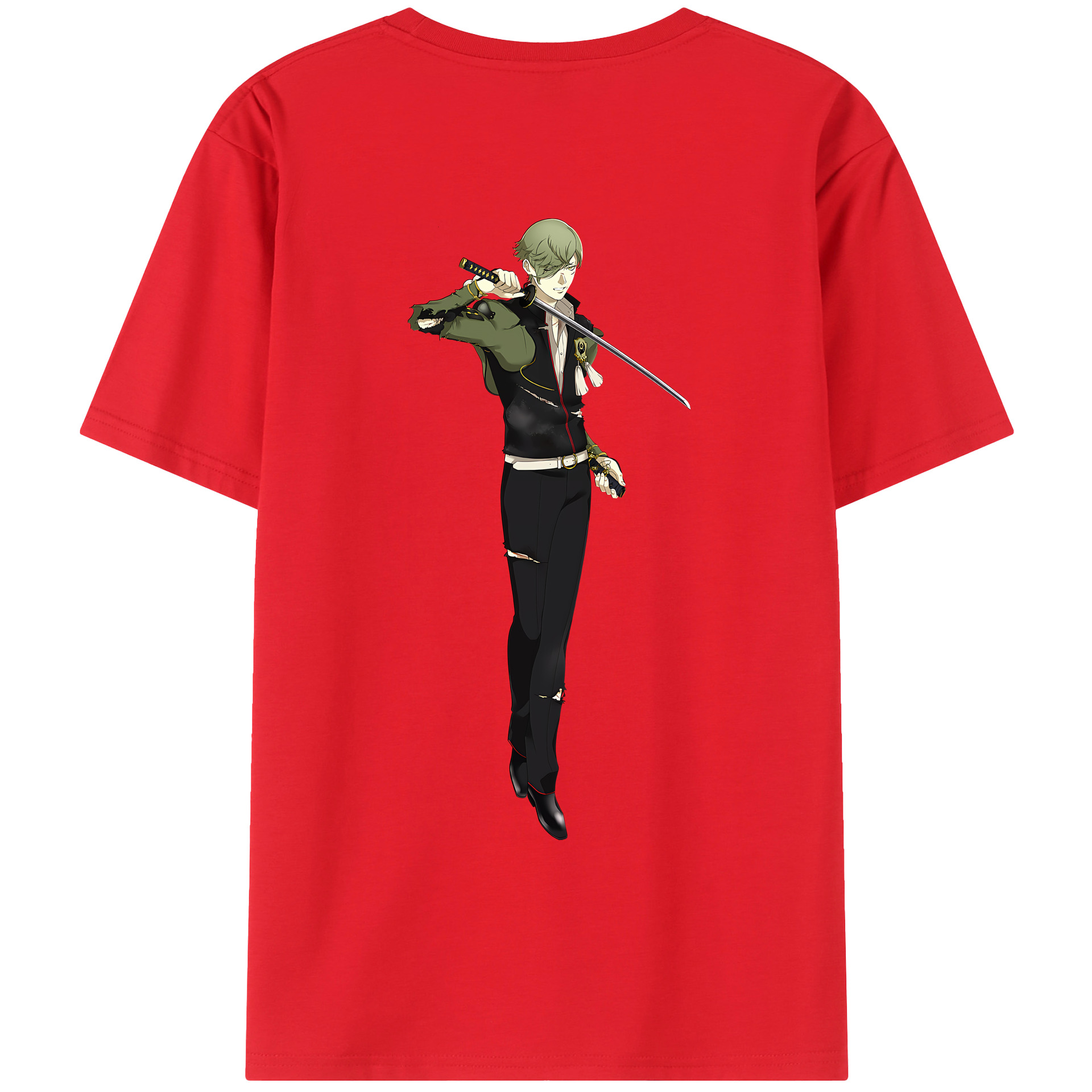 （画像用） 刀剣乱舞 Touken Ranbu 綿100％ メンズ半袖Tシャツ（バックプリント） 通気性