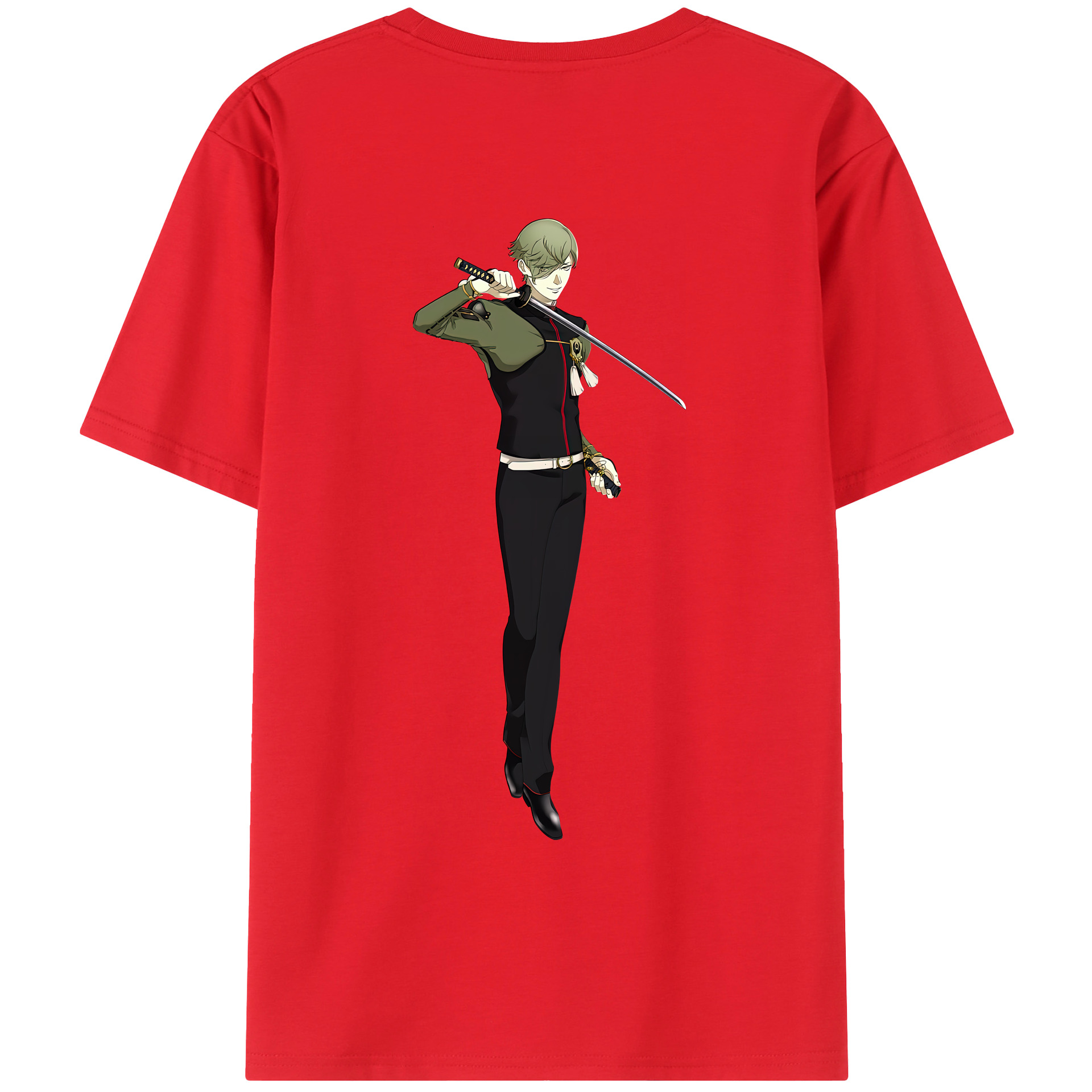 （画像用） 刀剣乱舞 Touken Ranbu 綿100％ メンズ半袖Tシャツ（バックプリント） 通気性