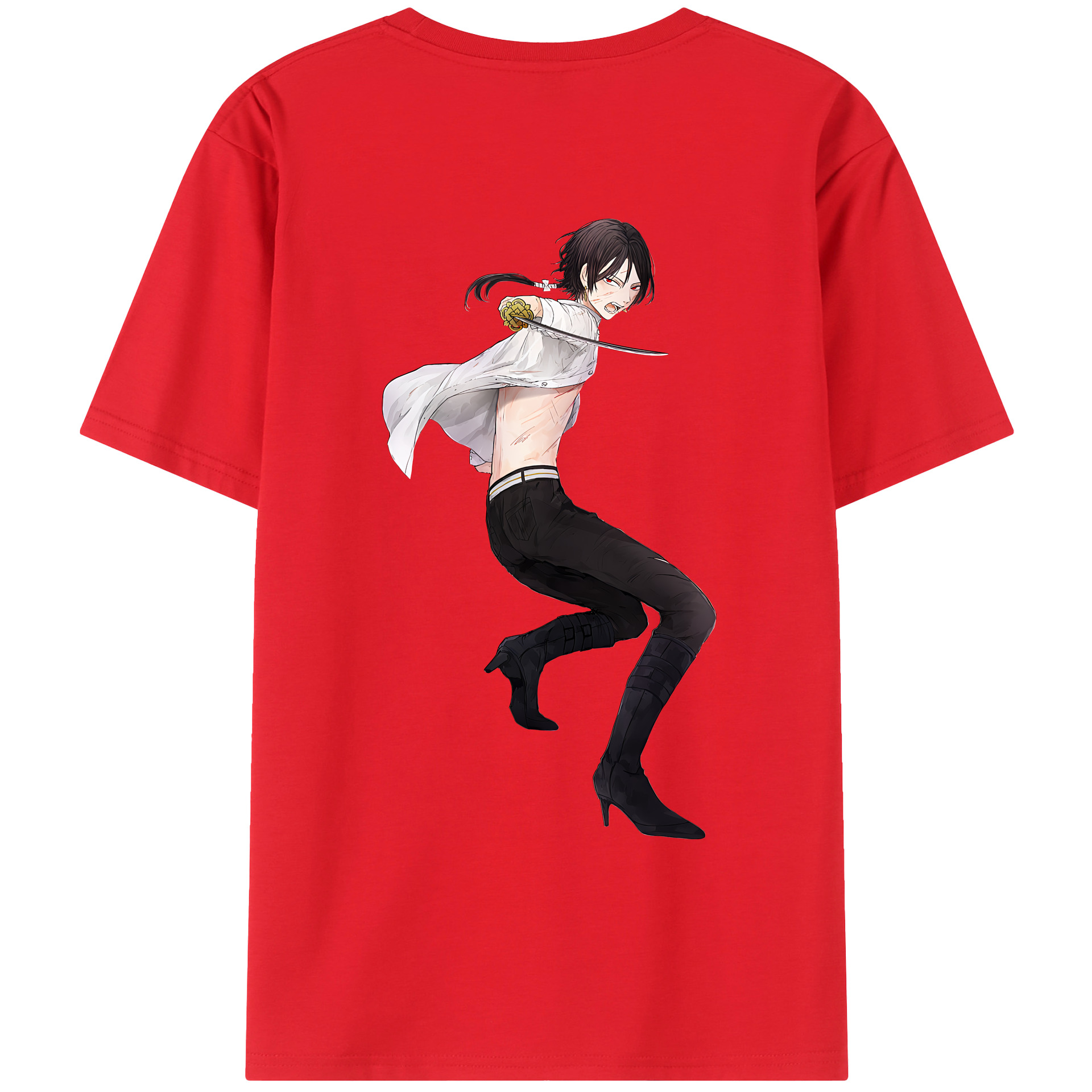 （画像用） 刀剣乱舞 Touken Ranbu 綿100％ メンズ半袖Tシャツ（バックプリント） 通気性