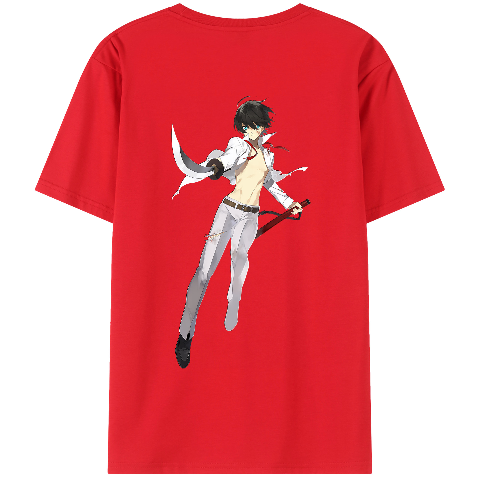 （画像用） 刀剣乱舞 Touken Ranbu 綿100％ メンズ半袖Tシャツ（バックプリント） 通気性