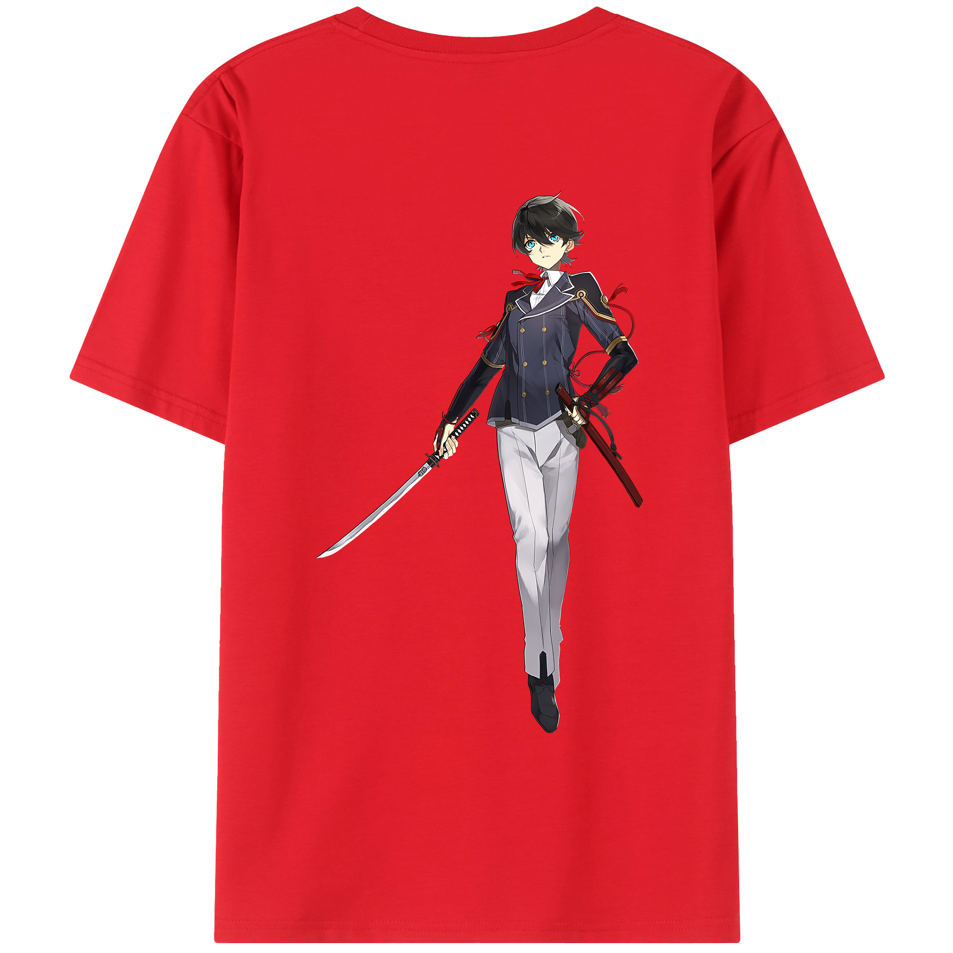 （画像用） 刀剣乱舞 Touken Ranbu 綿100％ メンズ半袖Tシャツ（バックプリント） 通気性
