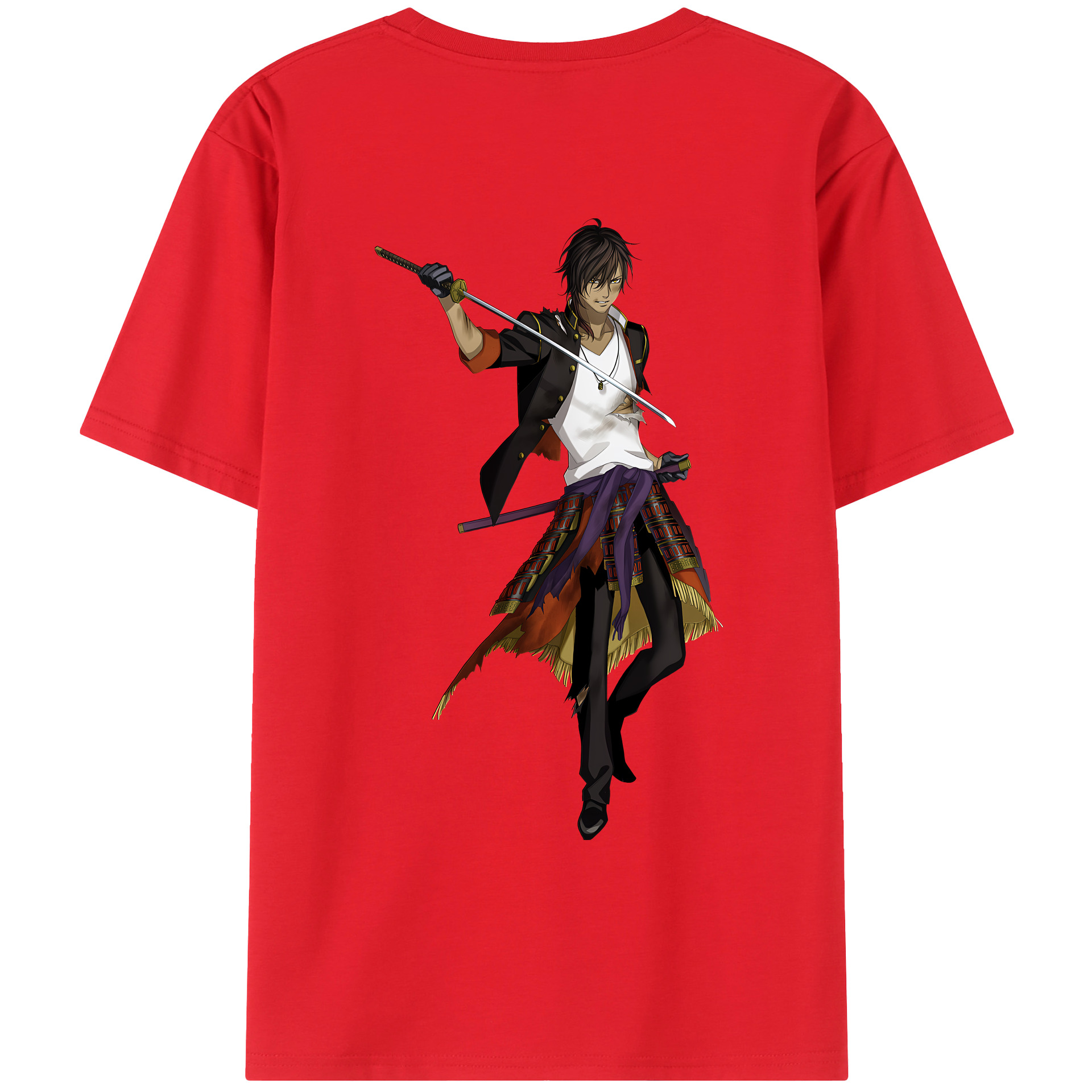 （画像用） 刀剣乱舞 Touken Ranbu 綿100％ メンズ半袖Tシャツ（バックプリント） 通気性