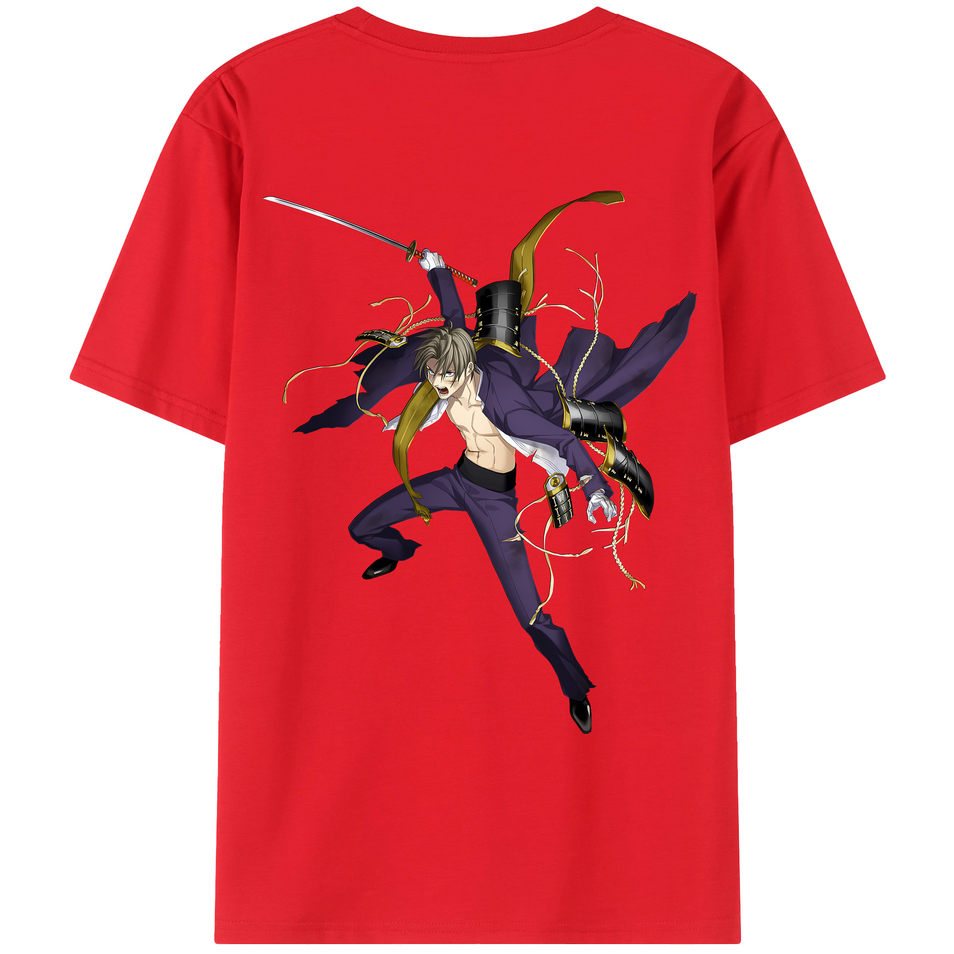 （画像用） 刀剣乱舞 Touken Ranbu 綿100％ メンズ半袖Tシャツ（バックプリント） 通気性