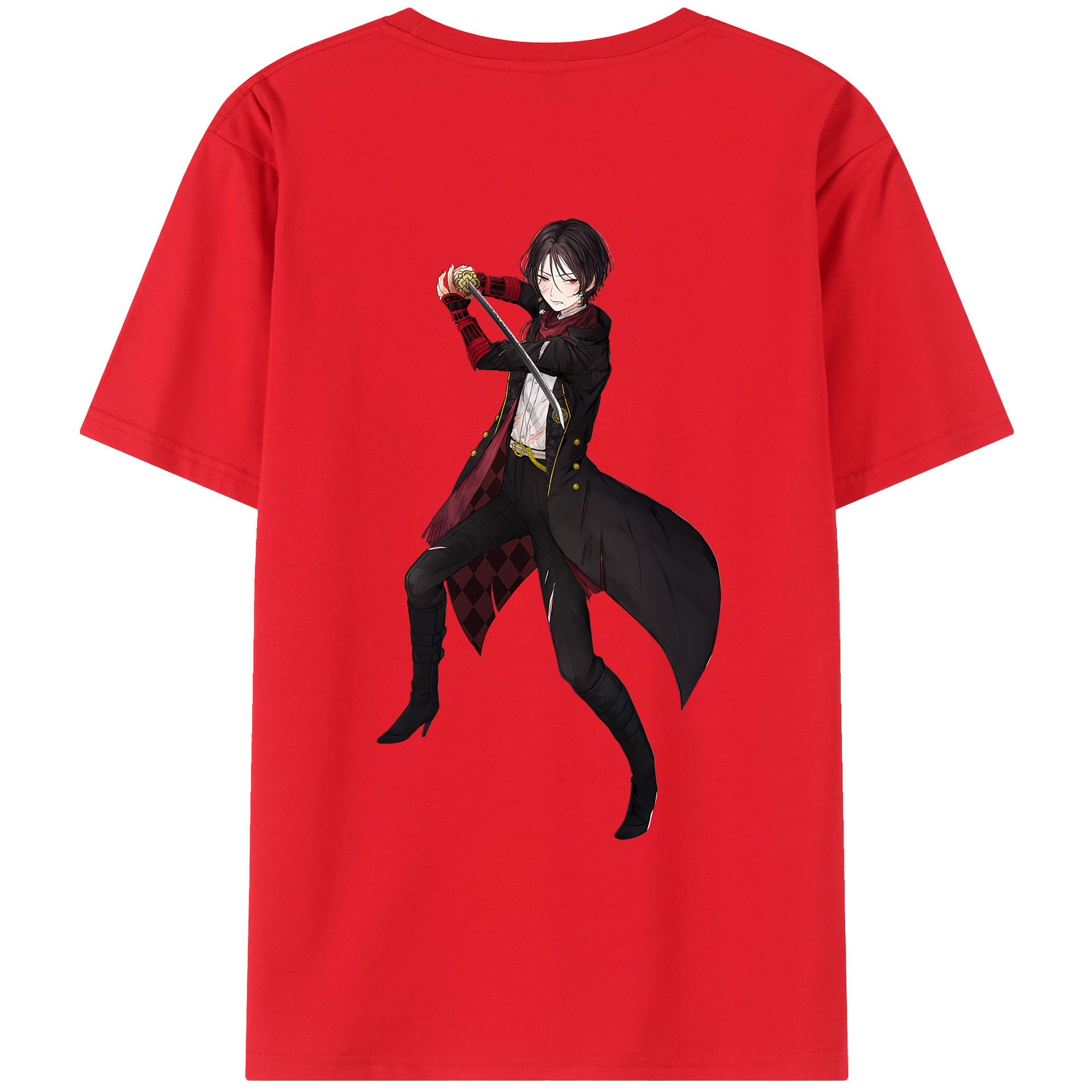 （画像用） 刀剣乱舞 Touken Ranbu 綿100％ メンズ半袖Tシャツ（バックプリント） 通気性