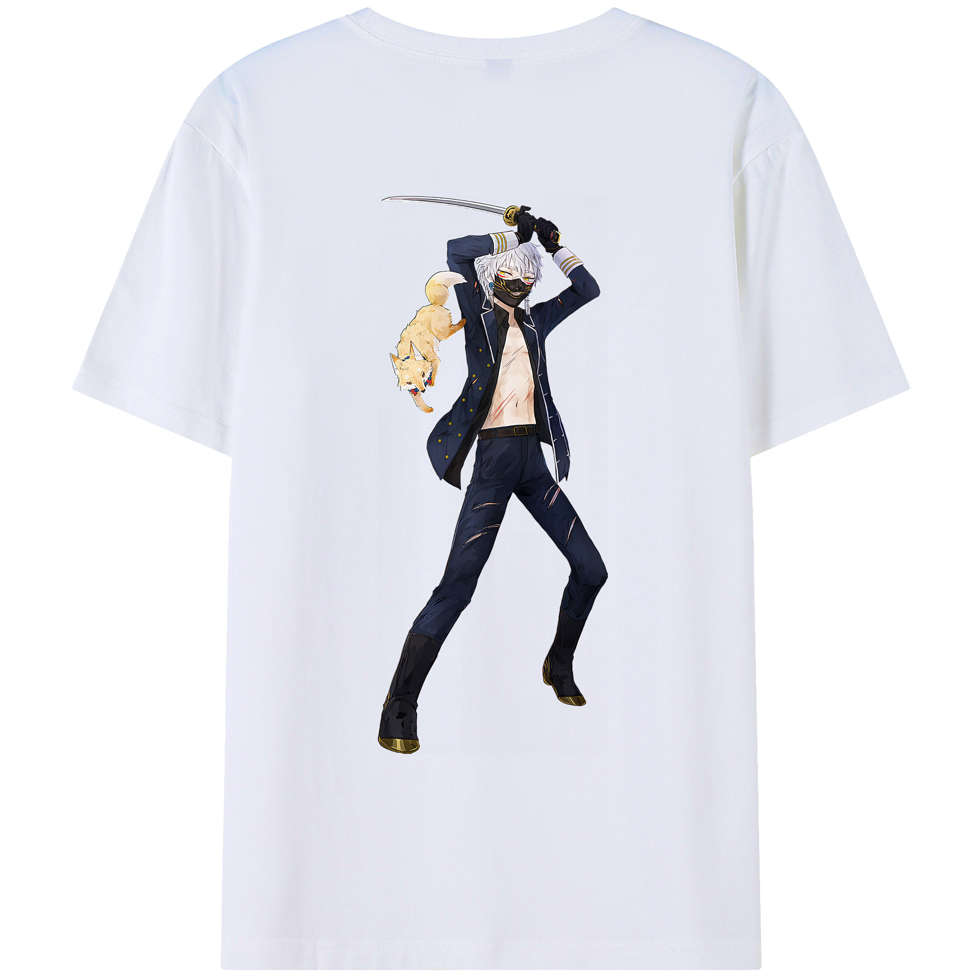 （画像用） 刀剣乱舞 Touken Ranbu 綿100％ メンズ半袖Tシャツ（バックプリント） 通気性