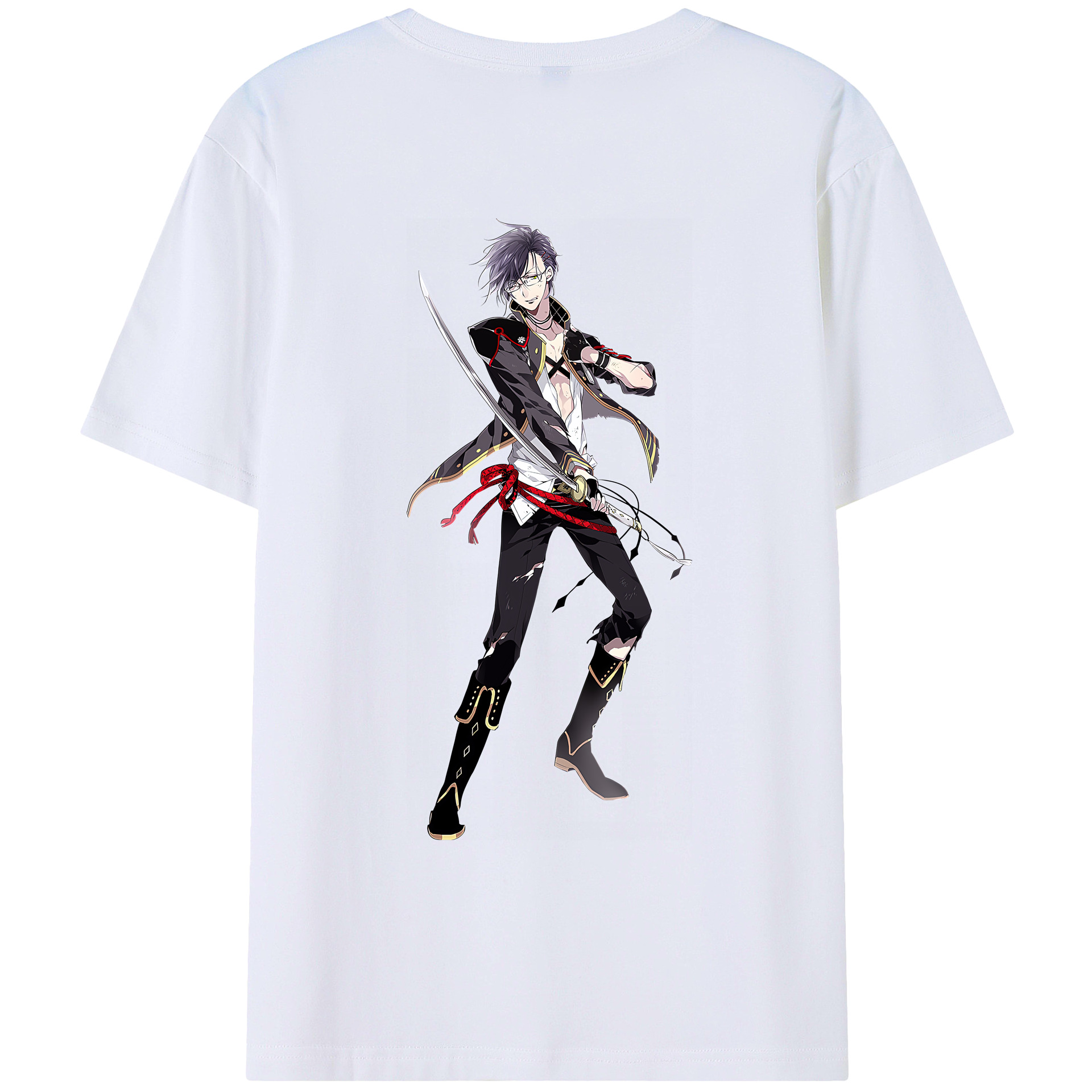 （画像用） 刀剣乱舞 Touken Ranbu 綿100％ メンズ半袖Tシャツ（バックプリント） 通気性