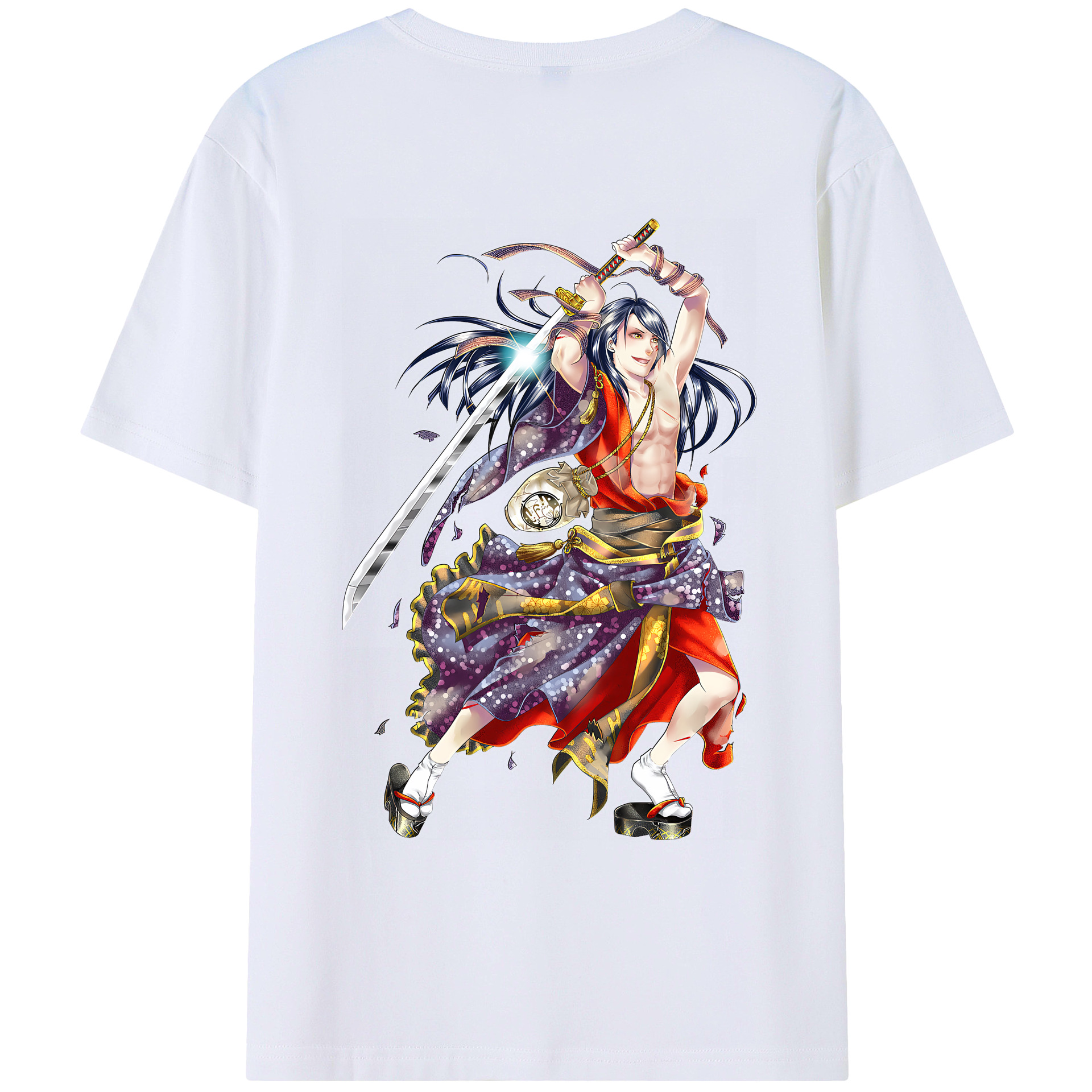 （画像用） 刀剣乱舞 Touken Ranbu 綿100％ メンズ半袖Tシャツ（バックプリント） 通気性