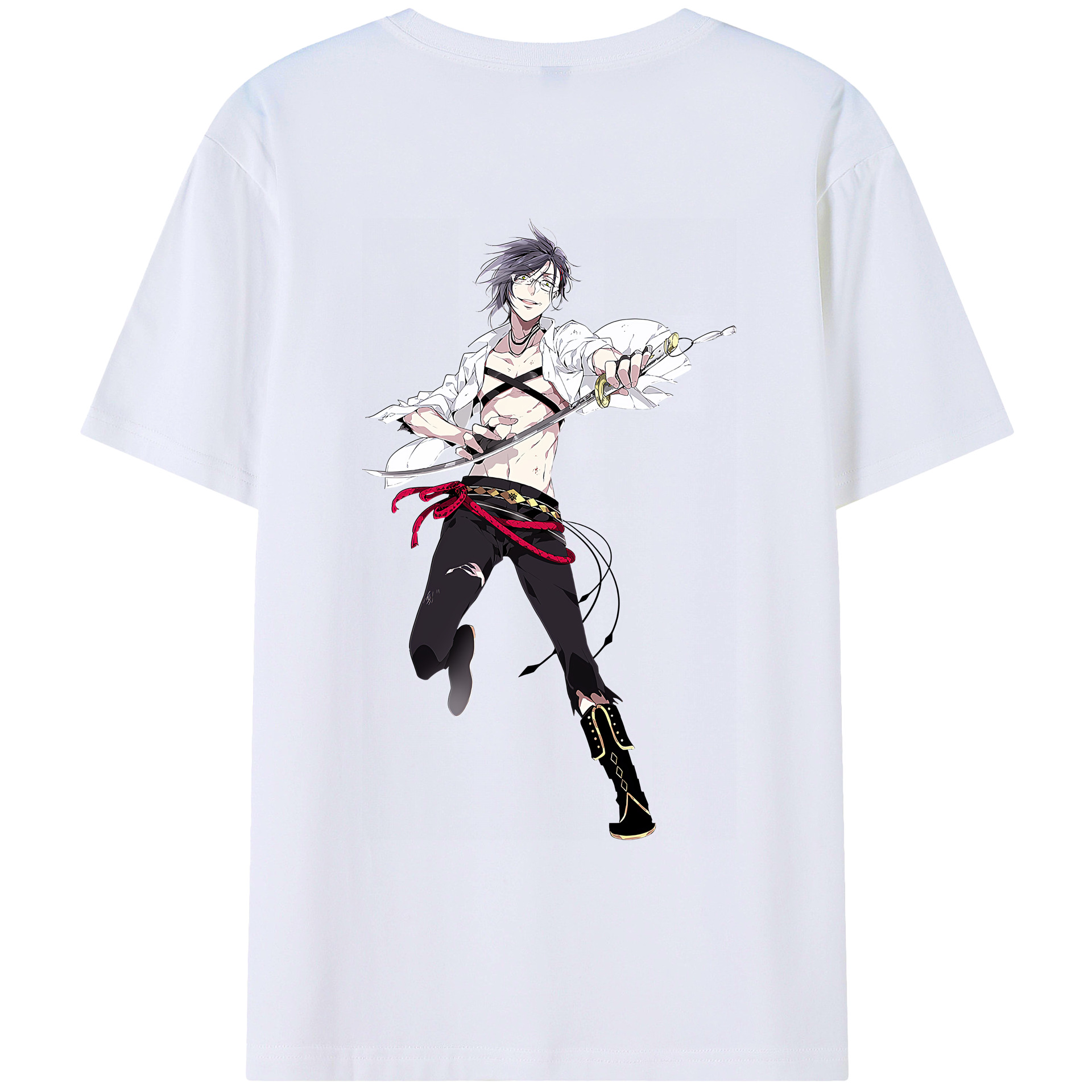（画像用） 刀剣乱舞 Touken Ranbu 綿100％ メンズ半袖Tシャツ（バックプリント） 通気性